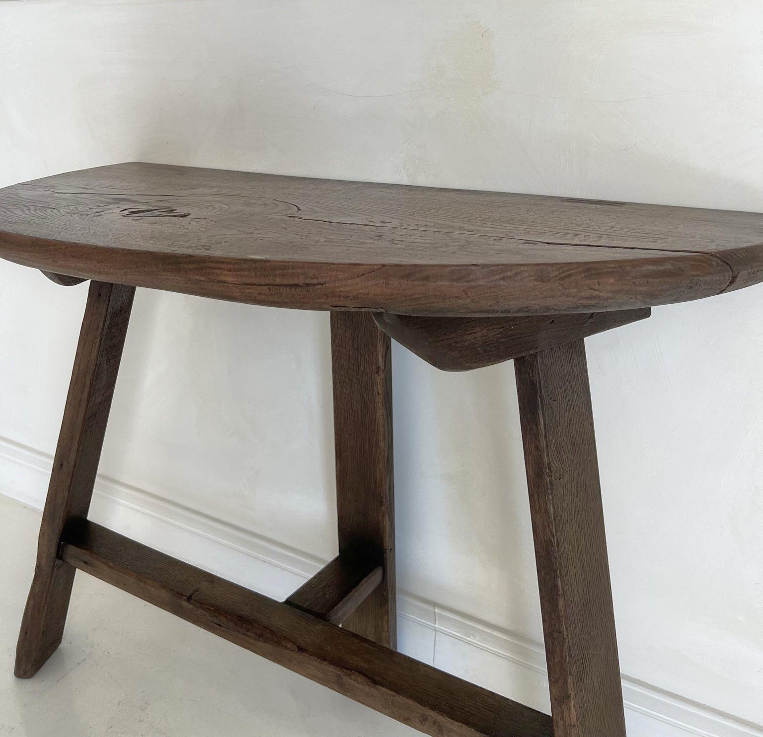 Set of 2 19th Century Primitive Chestnut Demilune Tables For Sale 7