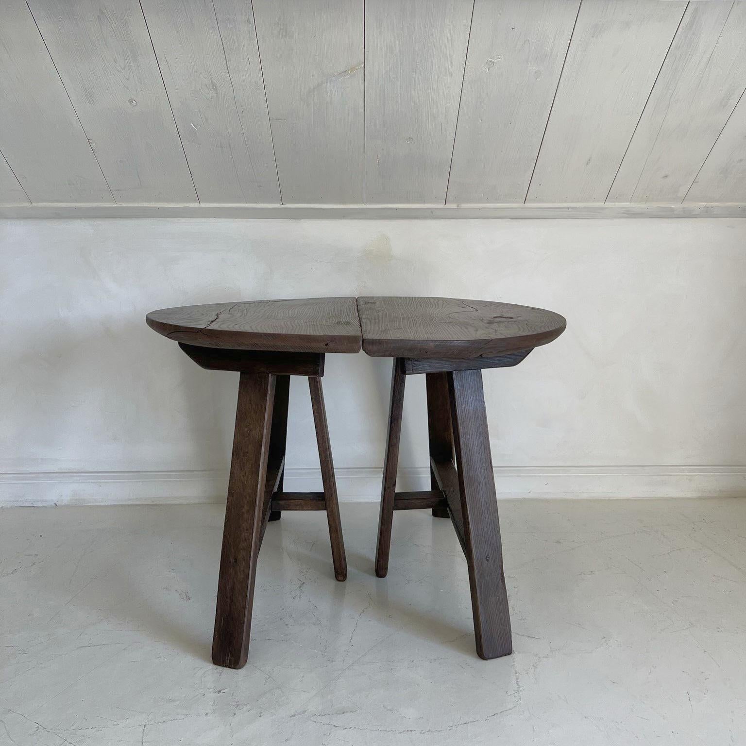 Set of 2 19th Century Primitive Chestnut Demilune Tables For Sale 8
