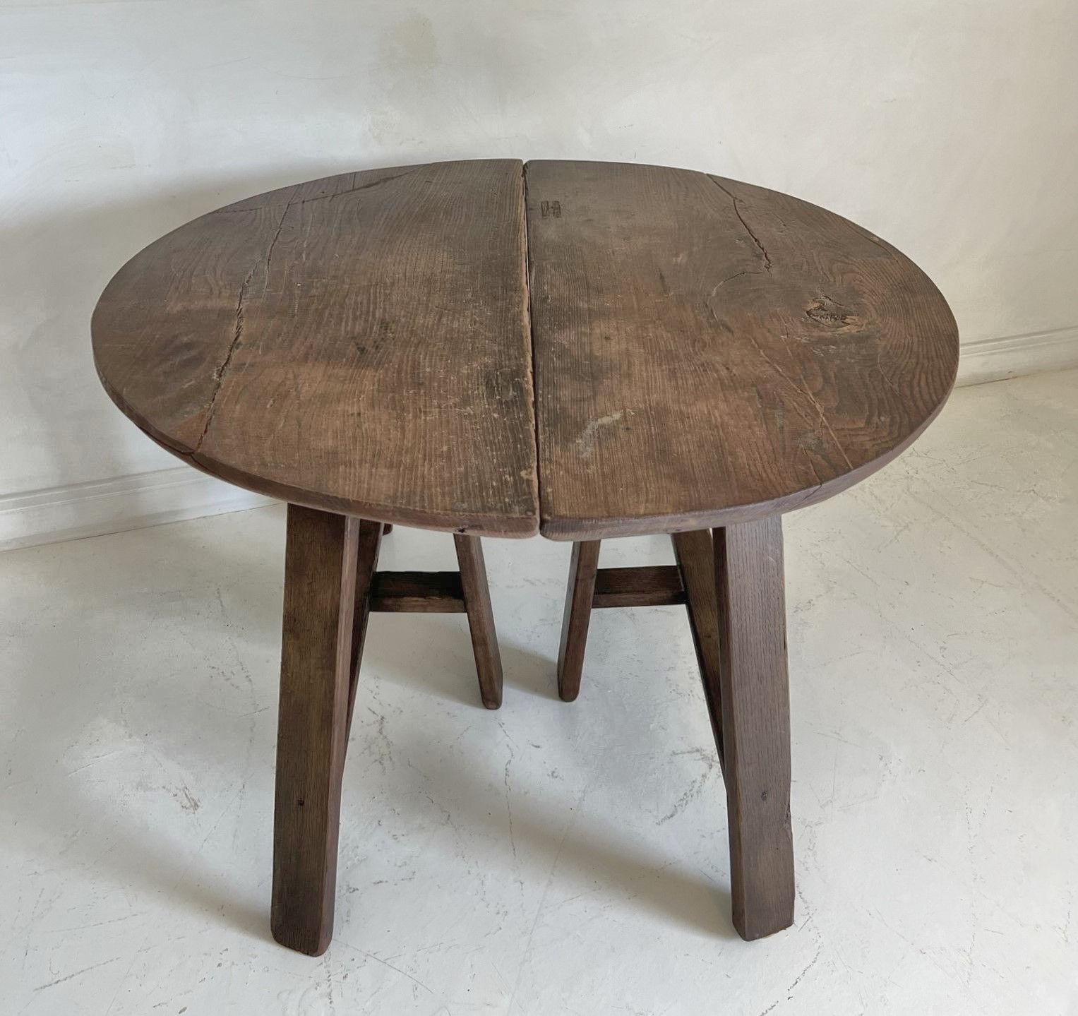 Set of 2 19th Century Primitive Chestnut Demilune Tables For Sale 15