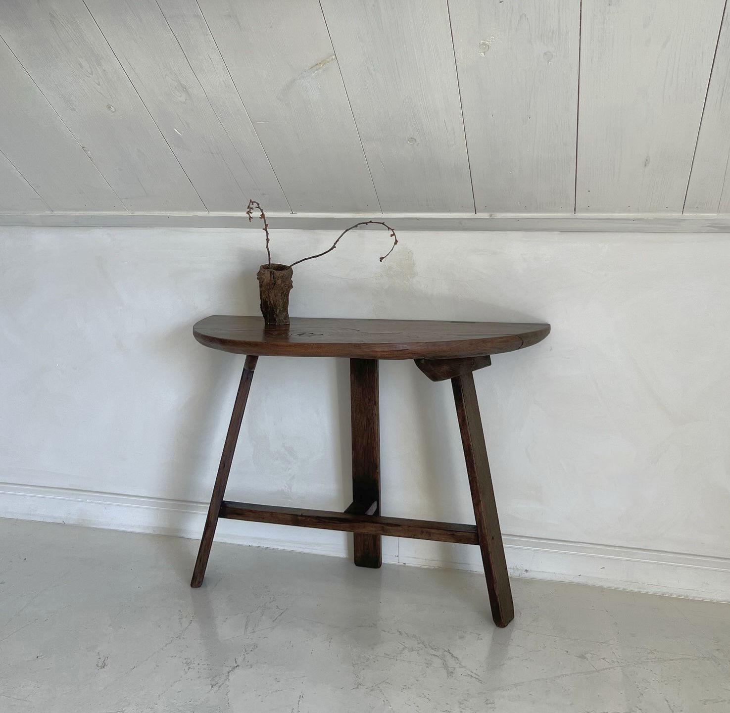 Set of 2 19th Century Primitive Chestnut Demilune Tables For Sale 3