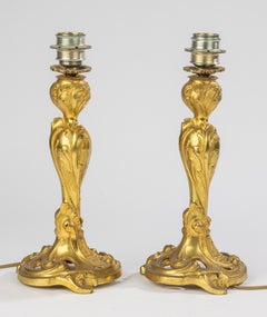 Set di 2 lampade da tavolo del XIX secolo - Bronzo dorato - Stile rococò