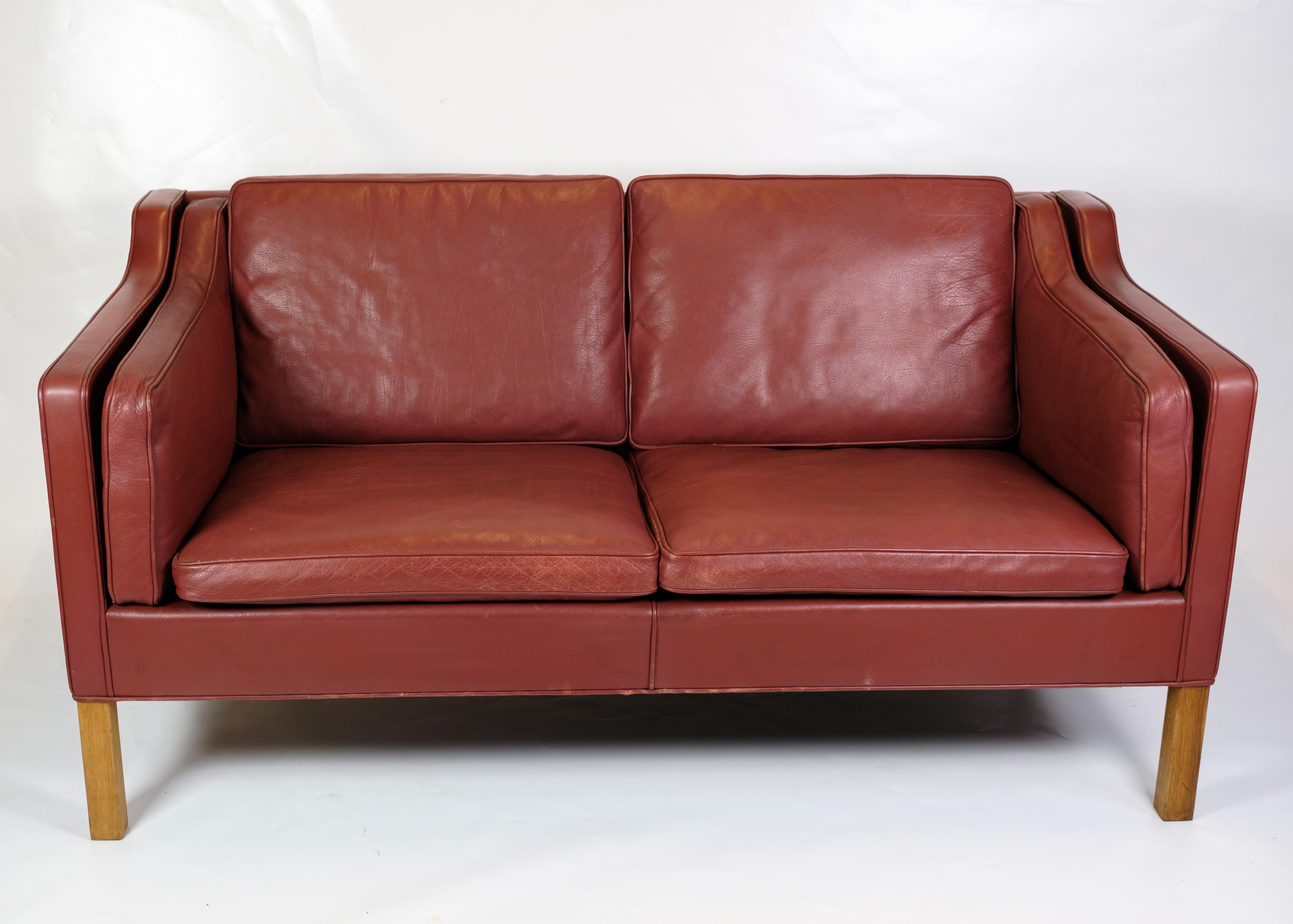Danois Ensemble de 2 2. Canapé Pers modèle 2212 en cuir rouge par Børge Mogensen de 1960 en vente