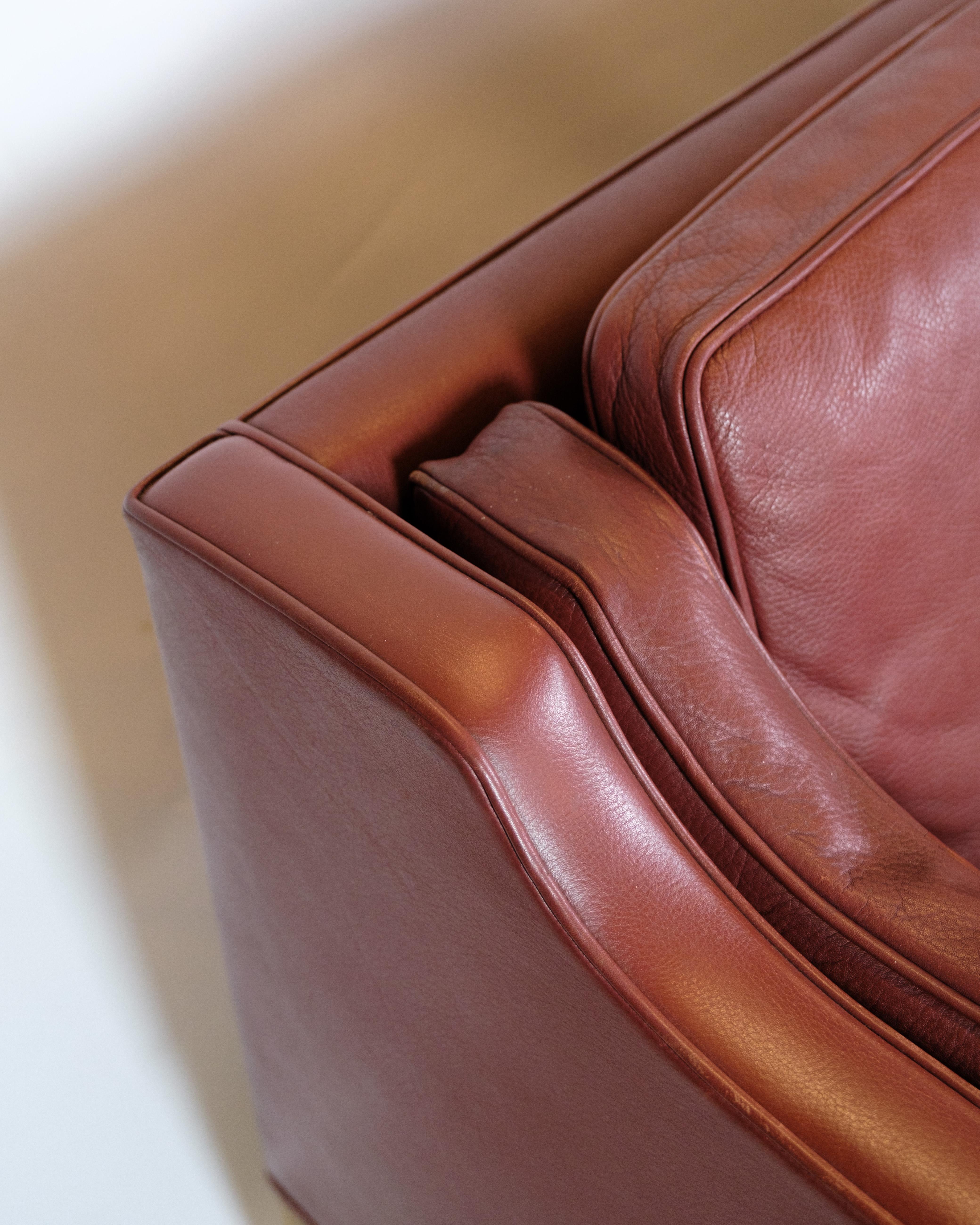 Cuir Ensemble de 2 2. Canapé Pers modèle 2212 en cuir rouge par Børge Mogensen de 1960 en vente
