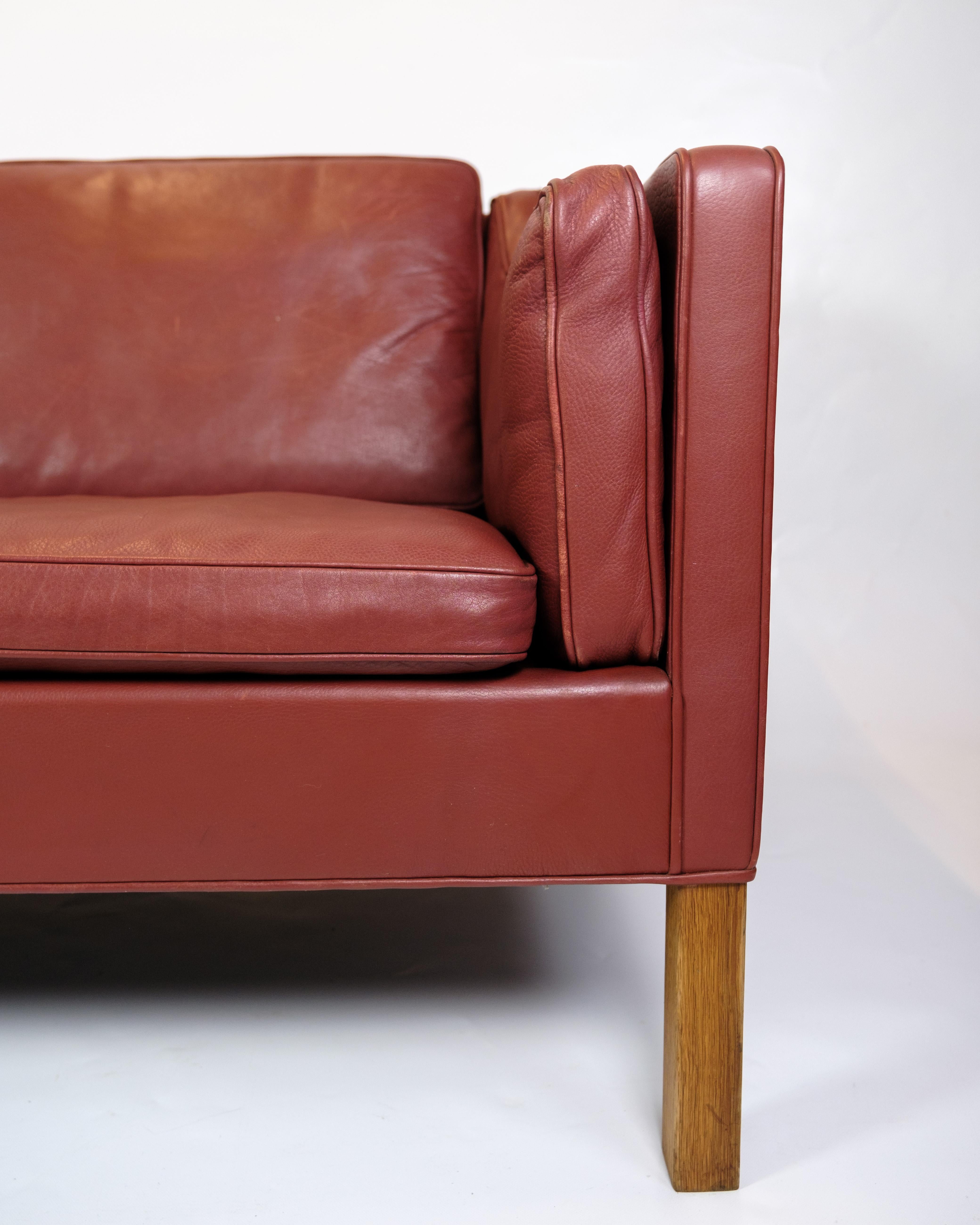 Ensemble de 2 2. Canapé Pers modèle 2212 en cuir rouge par Børge Mogensen de 1960 en vente 1