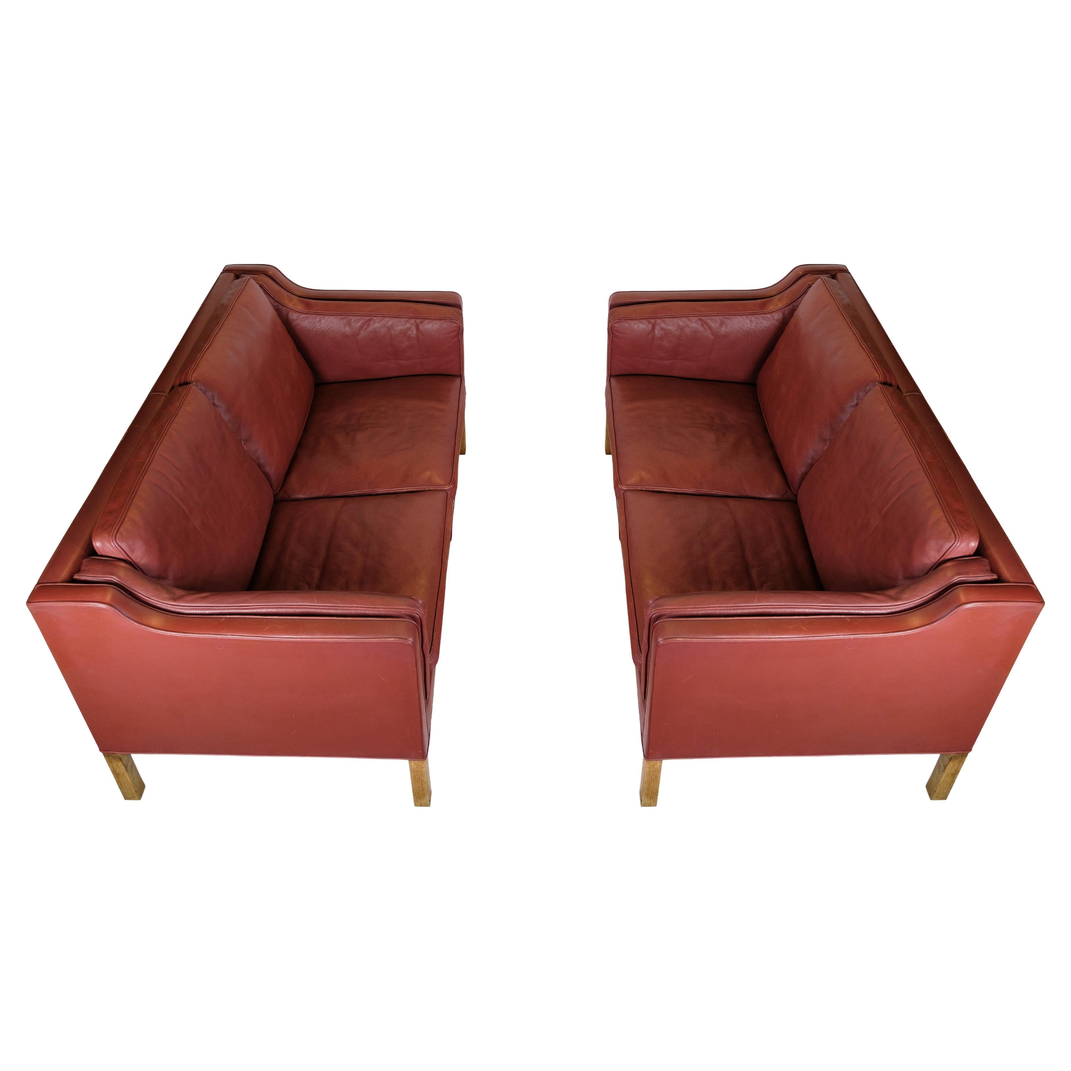 Set Of 2 2. Pers Sofa Model 2212 Made In Red Leather By Børge Mogensen From 1960