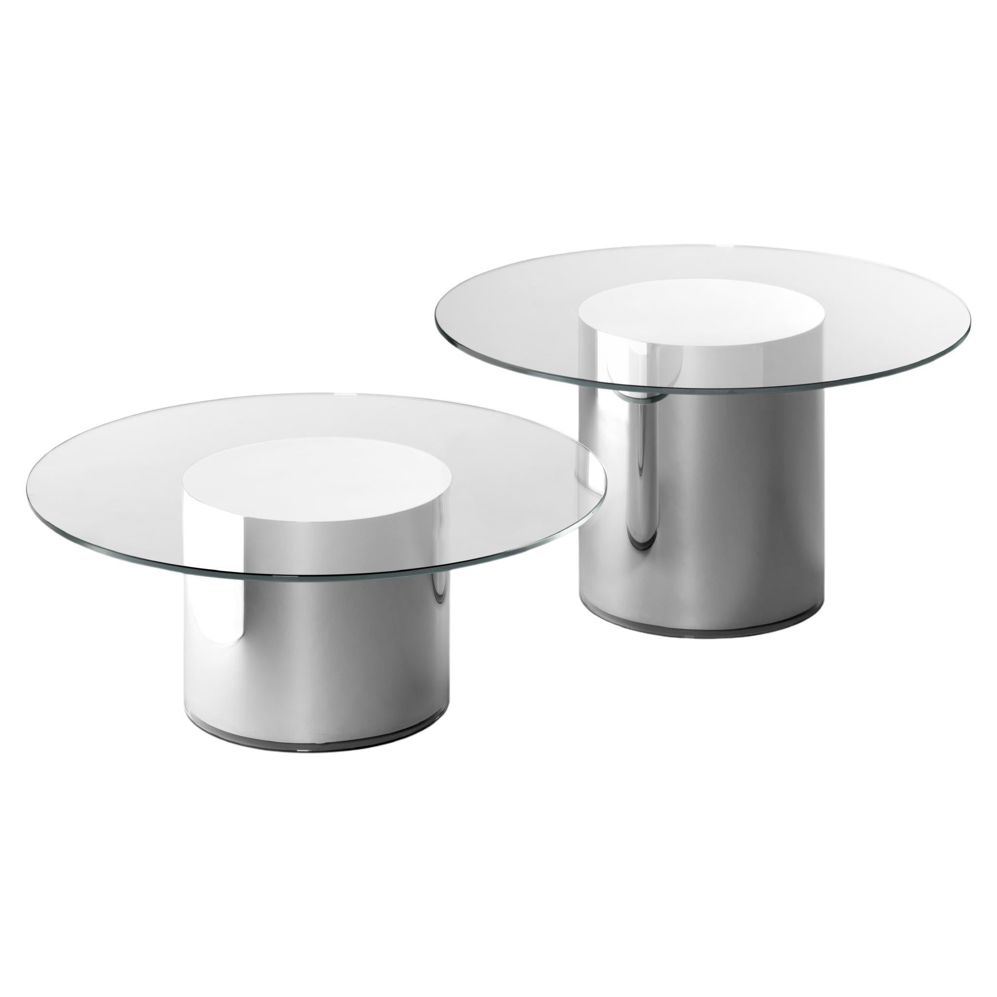 Set of 2  2001 Side Table Ultra-clear Tempered Glass top Finish