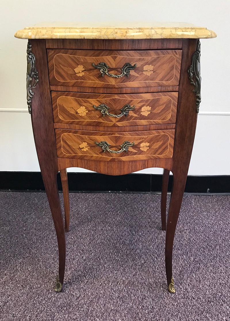 Set of 2, 20th Century French Marble and Wood Side Tables In Good Condition In Livingston, NJ