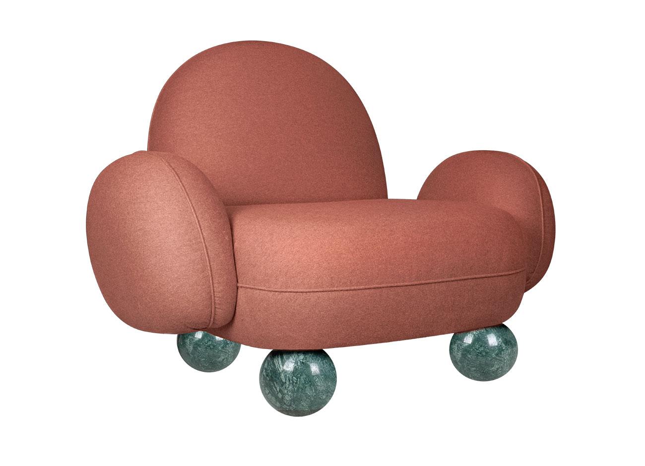 2er-Set 21. Jahrhundert Gala Sessel Bouclé Marmor Kugelfüße von Malabar im Angebot 2