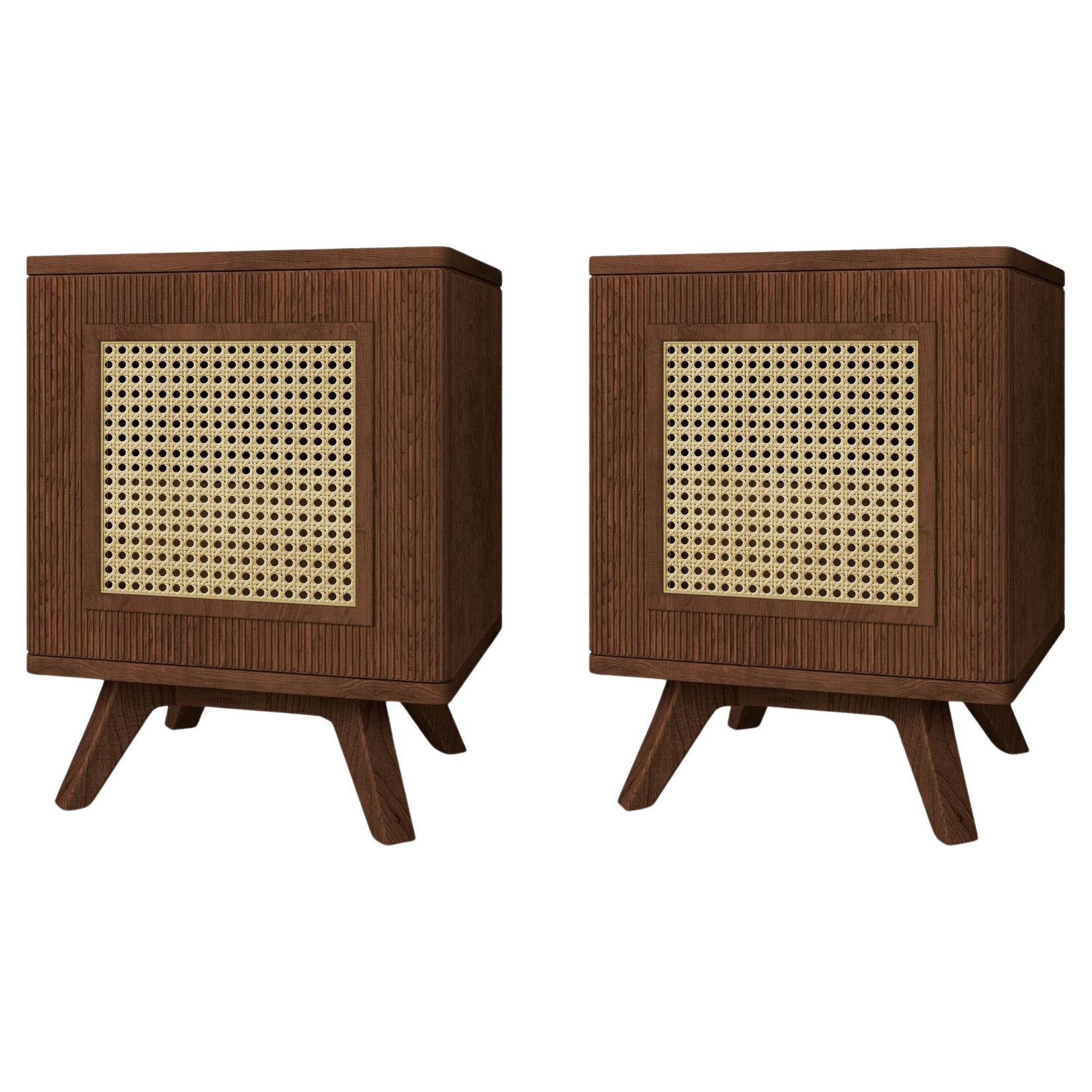 Set di 2 Comodini Harrison in rattan del 21° secolo by Wood Tailors in vendita