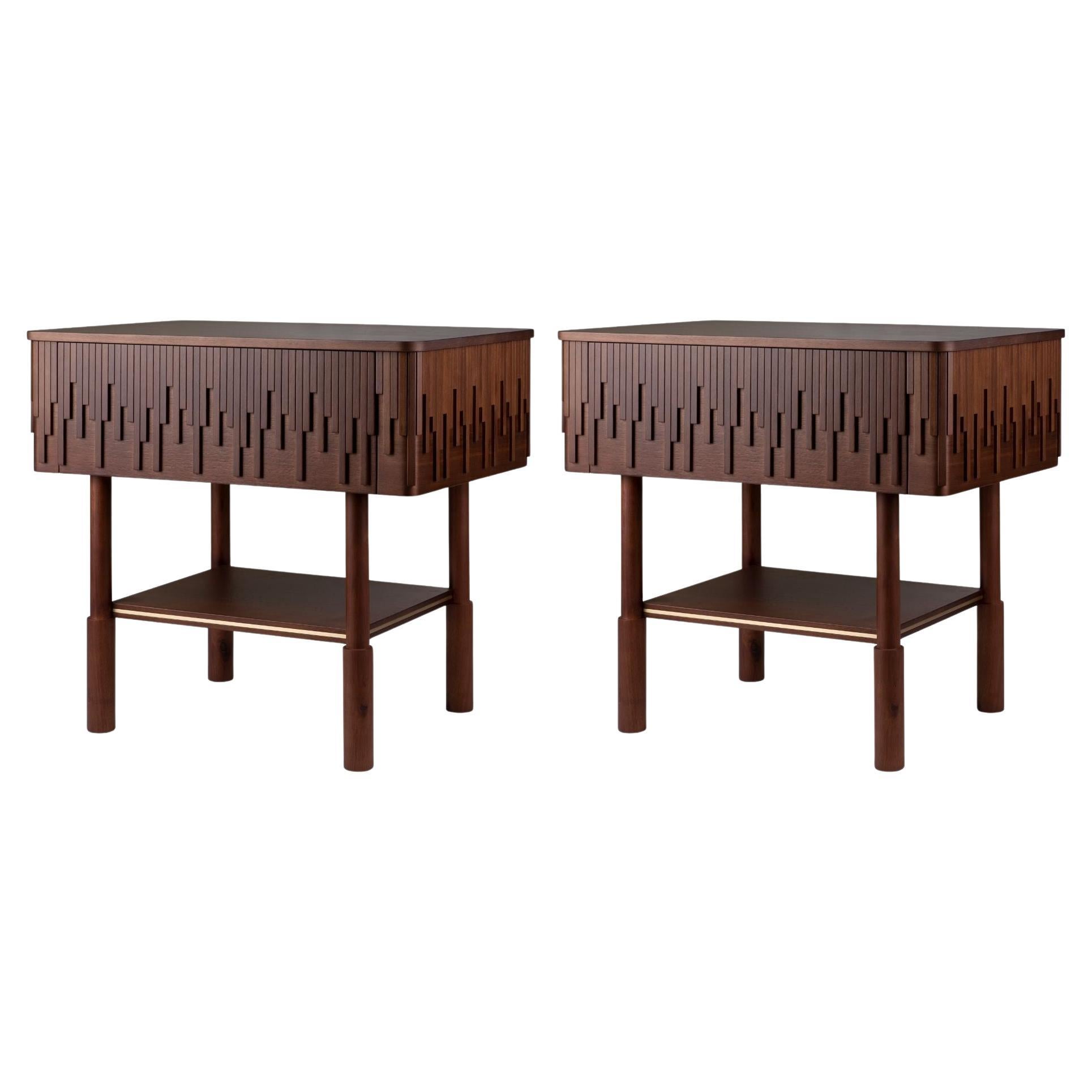 Set di 2 Comodini Campbell in legno di noce del XXI secolo di Wood Tailors in vendita