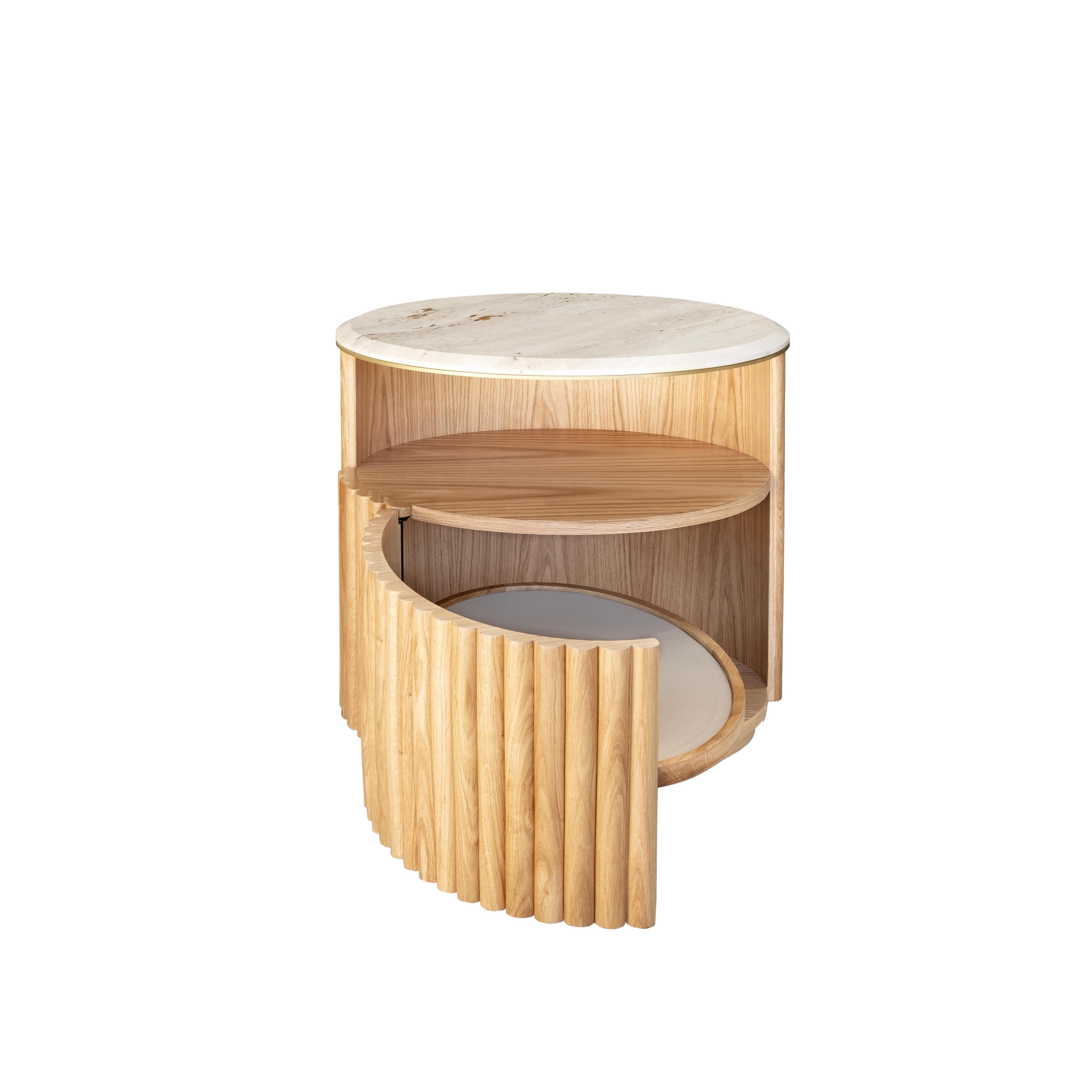 Portoghese Set di 2 Comodini 21st Herbert in pelle Oak Travertino by Wood Tailors in vendita