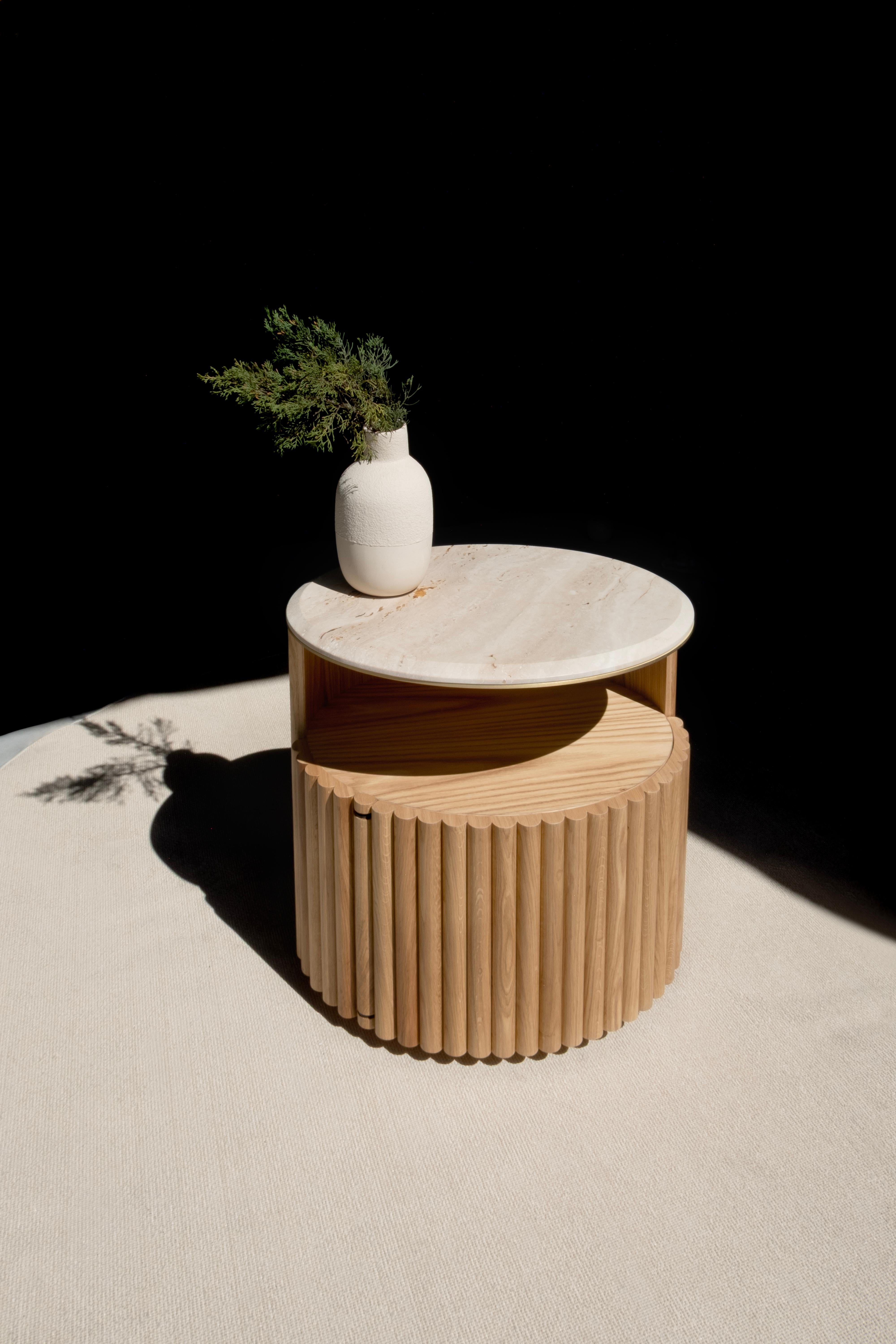 Set di 2 Comodini 21st Herbert in pelle Oak Travertino by Wood Tailors in vendita 2