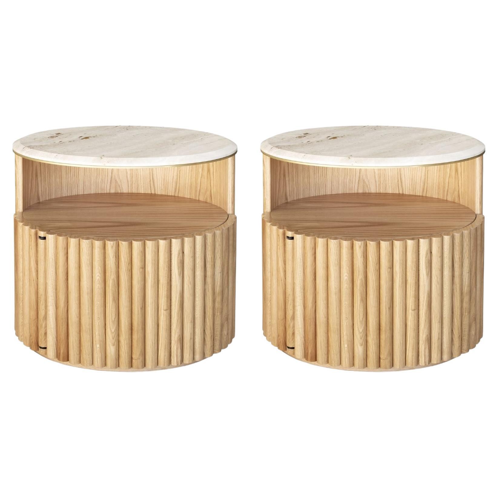 Set di 2 Comodini 21st Herbert in pelle Oak Travertino by Wood Tailors in vendita
