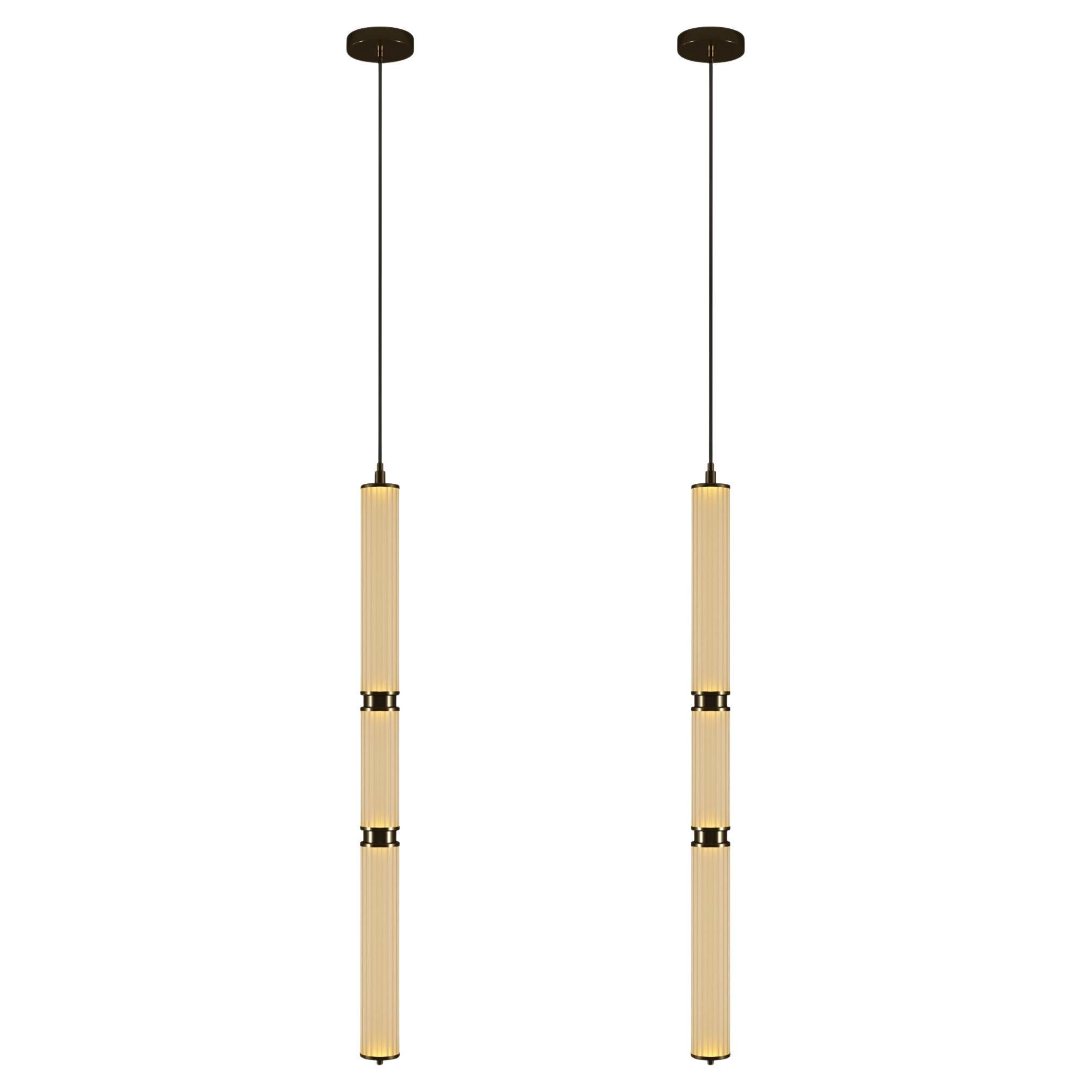 Set of 2 21st Miami Pendant Lamp Brass Fluted by Creativemary For Sale