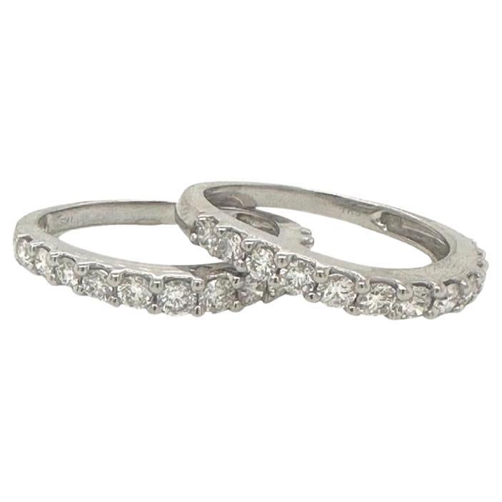 Set of 2 2.6tcw Half Eternity Diamond Band Rings in 14k White Gold For Sale