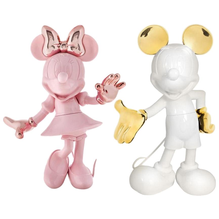Set of 2 Life-Size, 4.6 Feet Tall Pink Minnie & Glossy White Mickey Sculptures