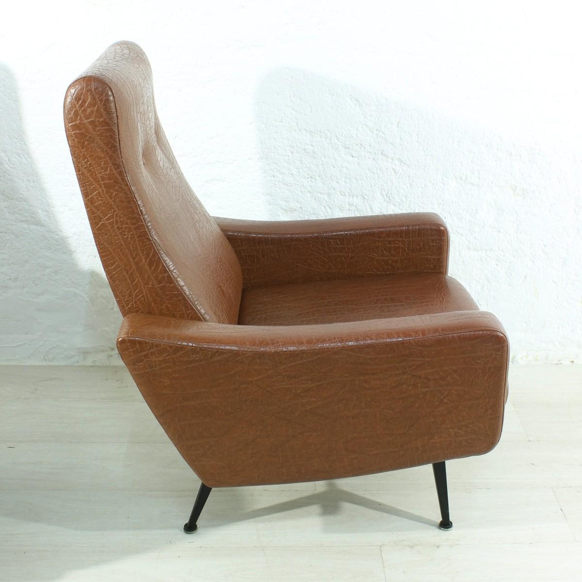 Faux Leather Set of 2 1950s Armchairs