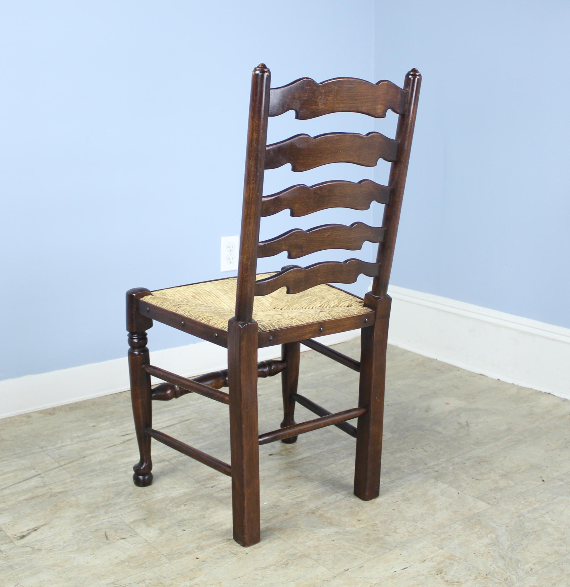 Set of 2 and 6 Late 19th Century Country Oak Ladderback Chairs 5