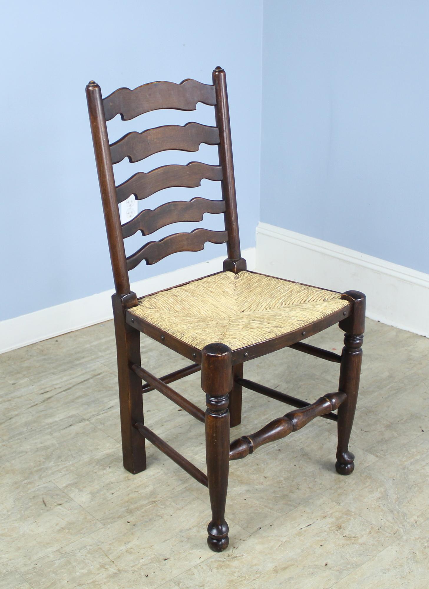 English Set of 2 and 6 Late 19th Century Country Oak Ladderback Chairs