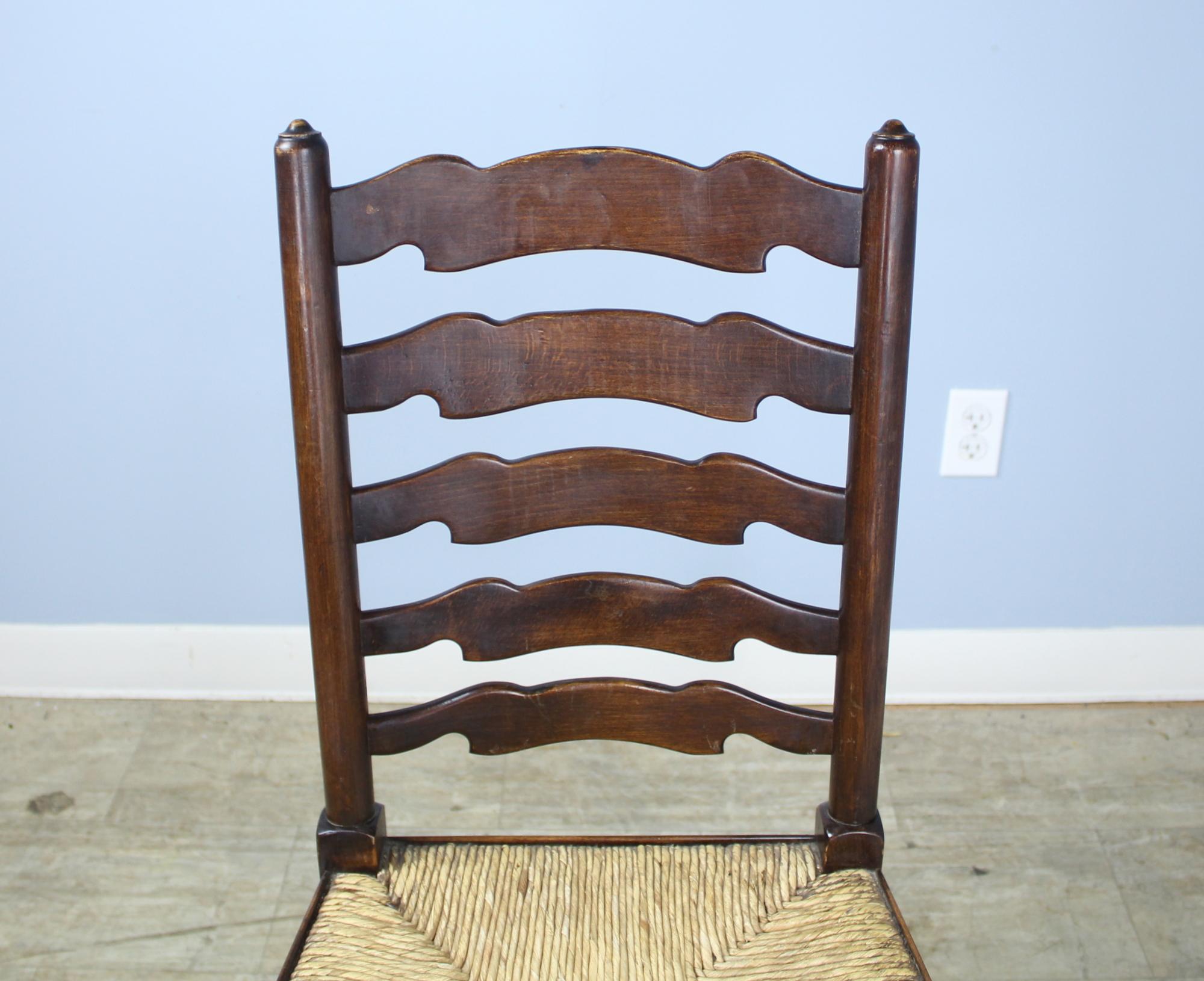 Rush Set of 2 and 6 Late 19th Century Country Oak Ladderback Chairs