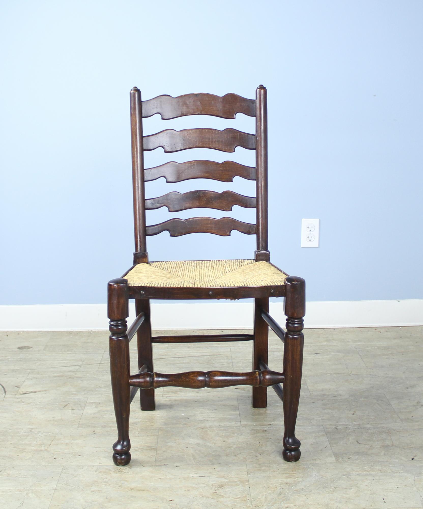 Set of 2 and 6 Late 19th Century Country Oak Ladderback Chairs 1