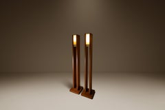 Set of 2 6ft Tower Floor Lamps in Oak After Frank Llyod Wright, USA, c. 1960s