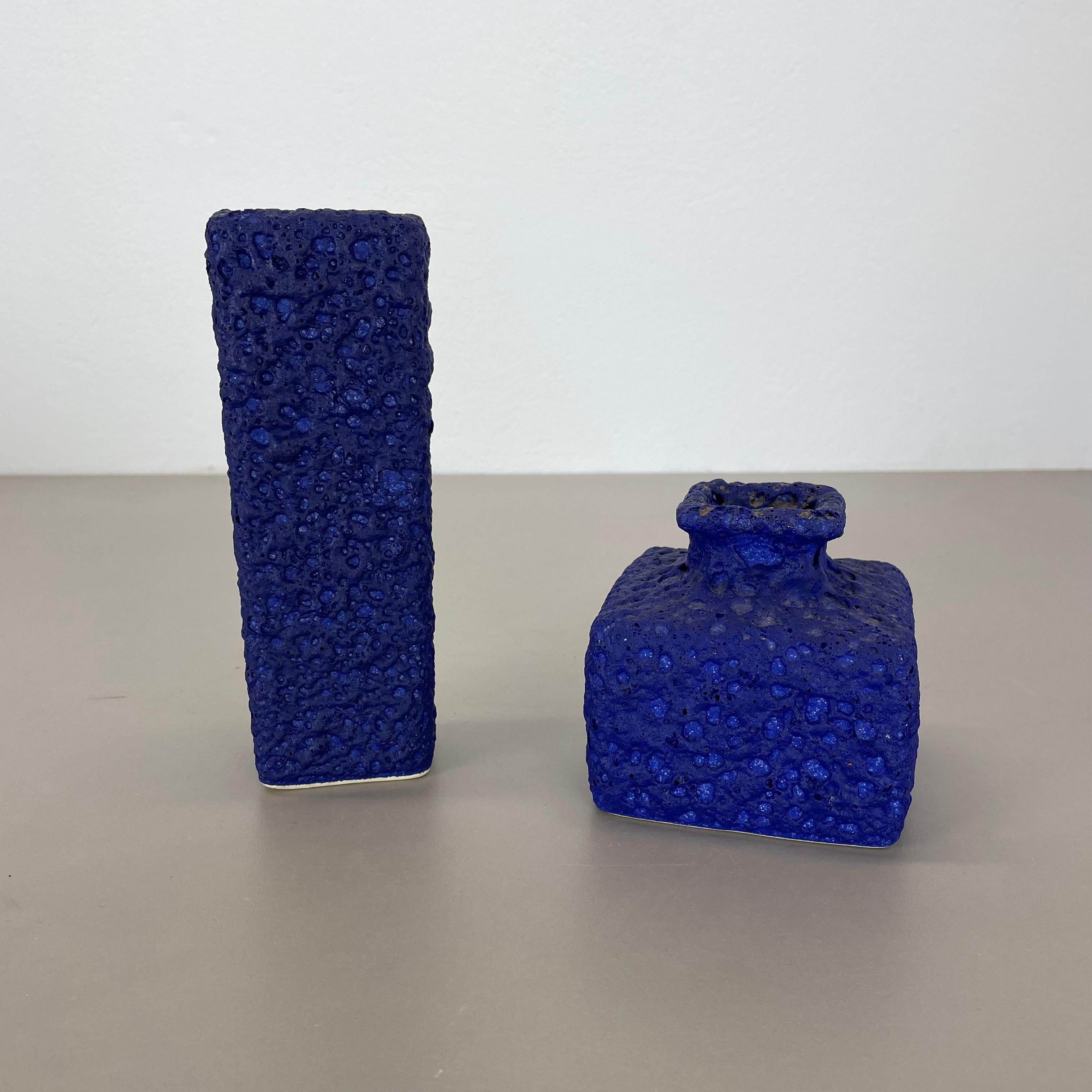 set of 2 Abstract Colorful Pottery Blue Vase by Silberdistel, W. Germany, 1970s For Sale 6