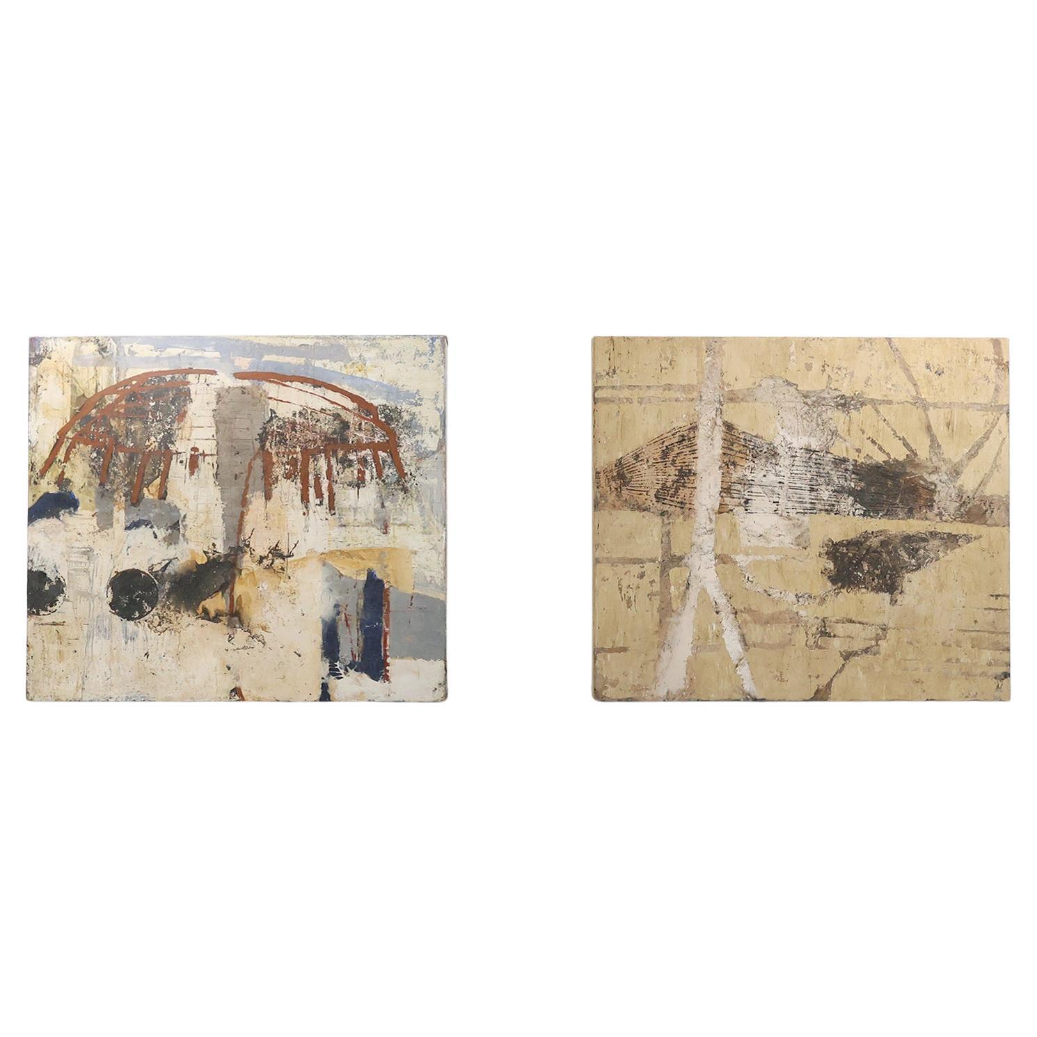 Set of 2 abstract paintings titled “Fyrhat” by the Belgian Artist Nico de Guchte
