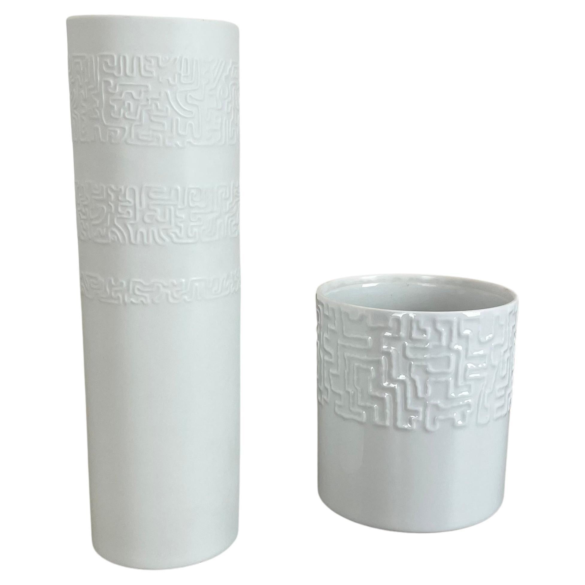 Set of 2 Abstract porcelain Vases by Cuno Fischer for Rosenthal, Germany, 1980s