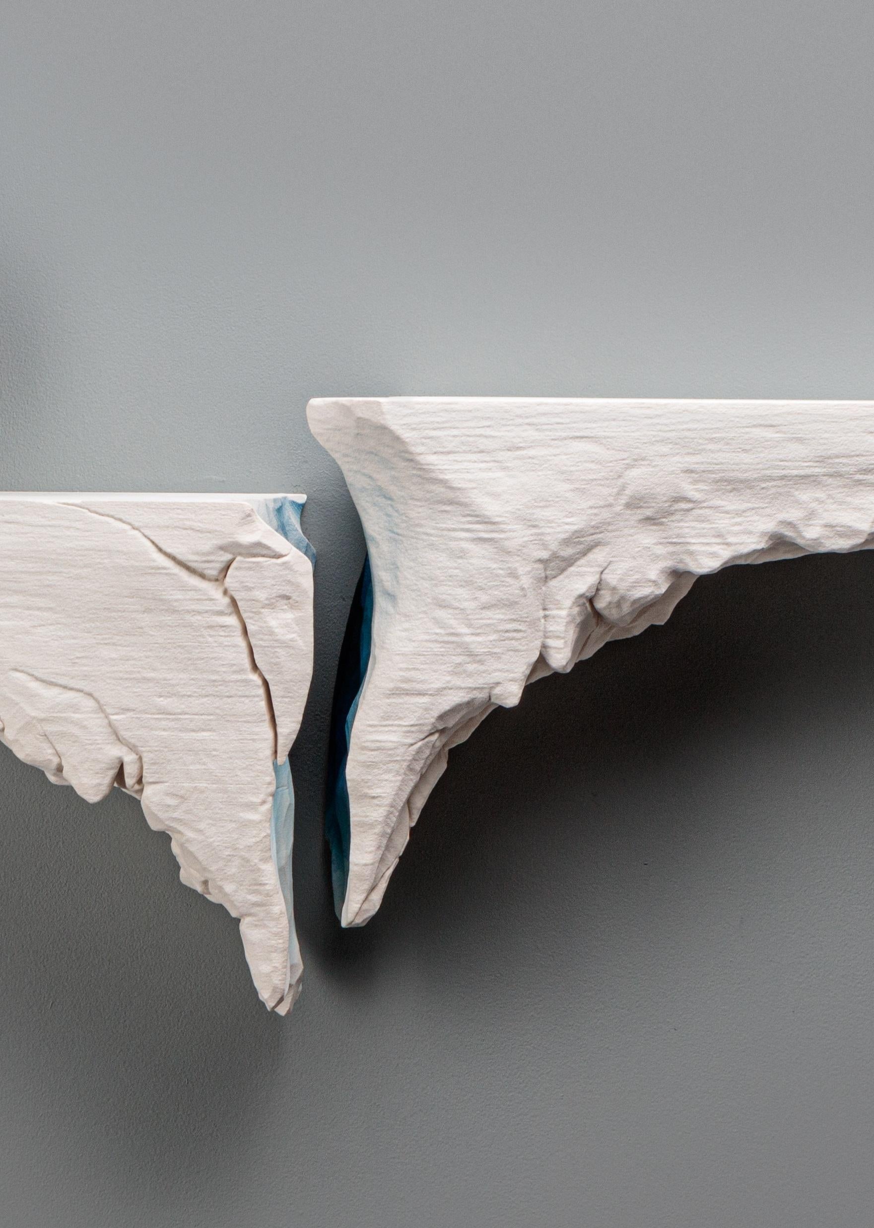 Inglese Set di 2 mensole da parete Acias scolpite a mano in sicomoro eroso di Tor Rothschild in vendita