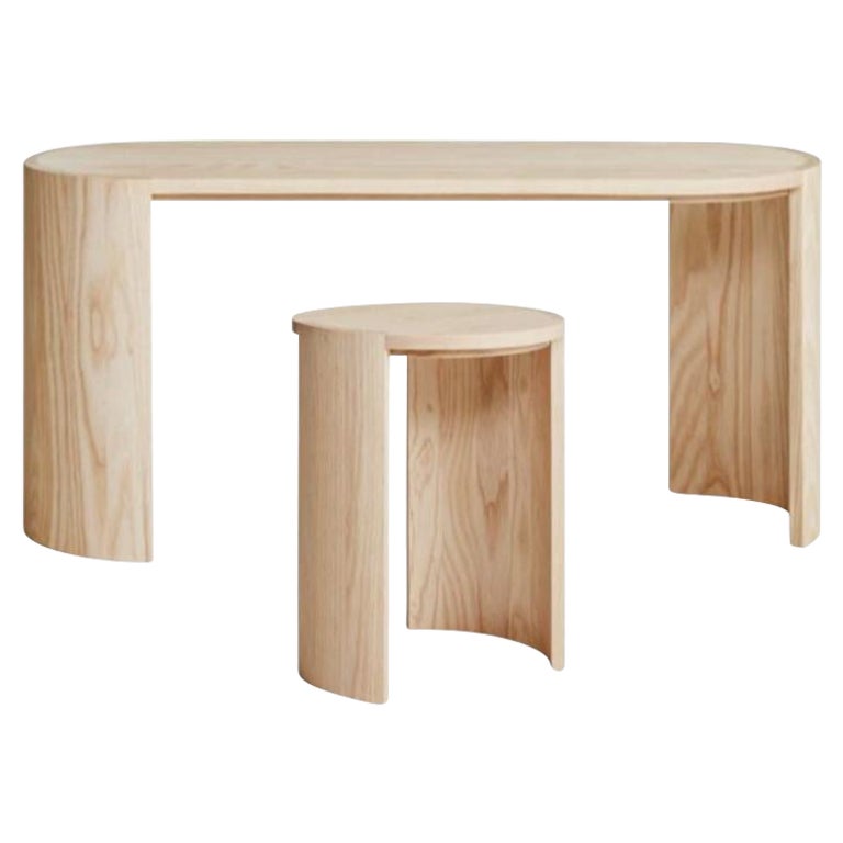 Set of 2, Airisto Side Table & Bench, Natural Ash by Made by Choice For Sale