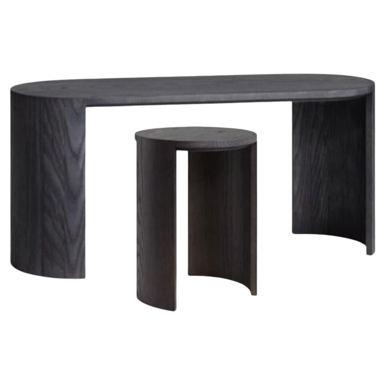 Set of 2, Airisto Side Table & Bench, Stained Black by Made by Choice
