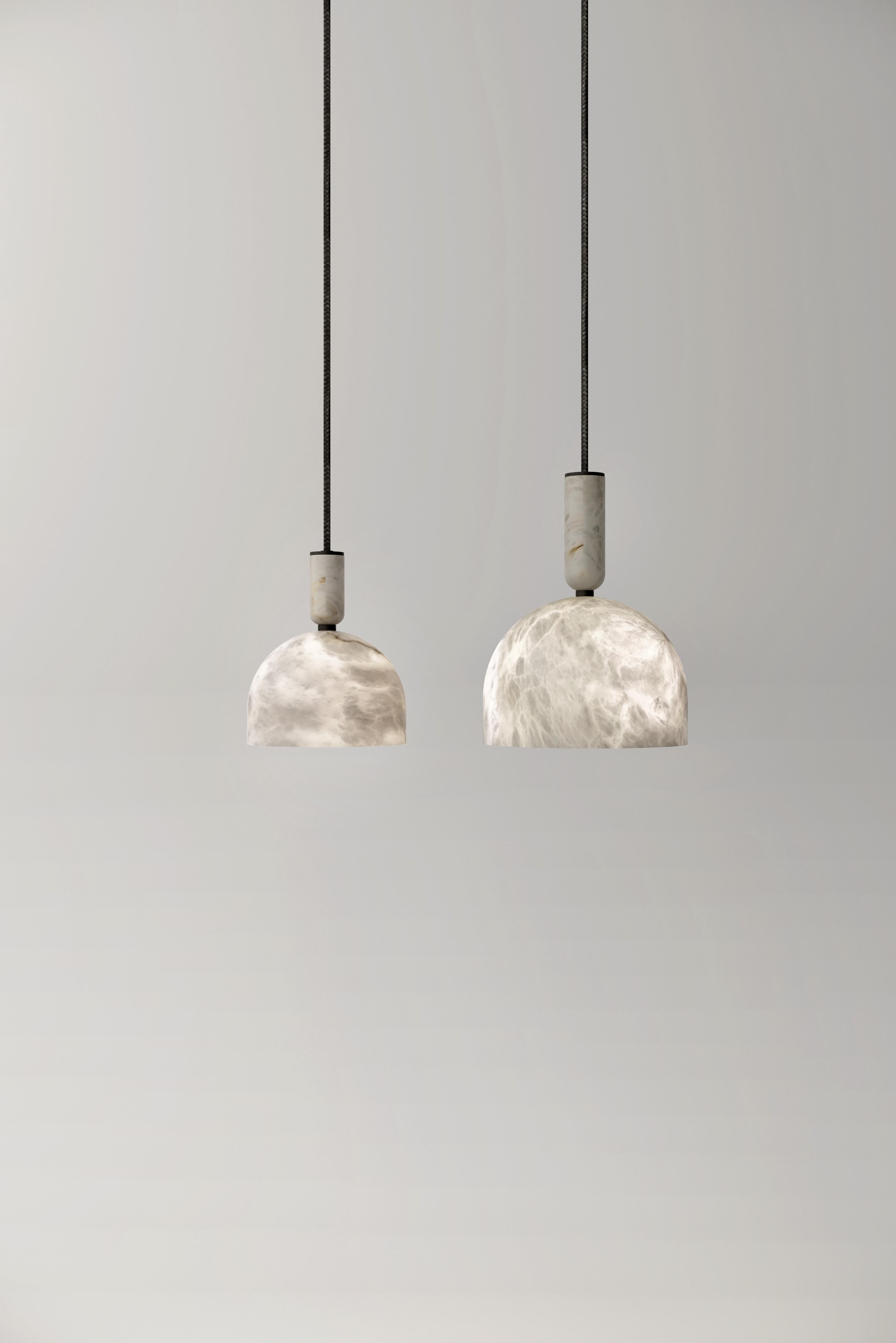 Modern Set of 2 Alabaster Oki Pendant Light by Atelier Alain Ellouz