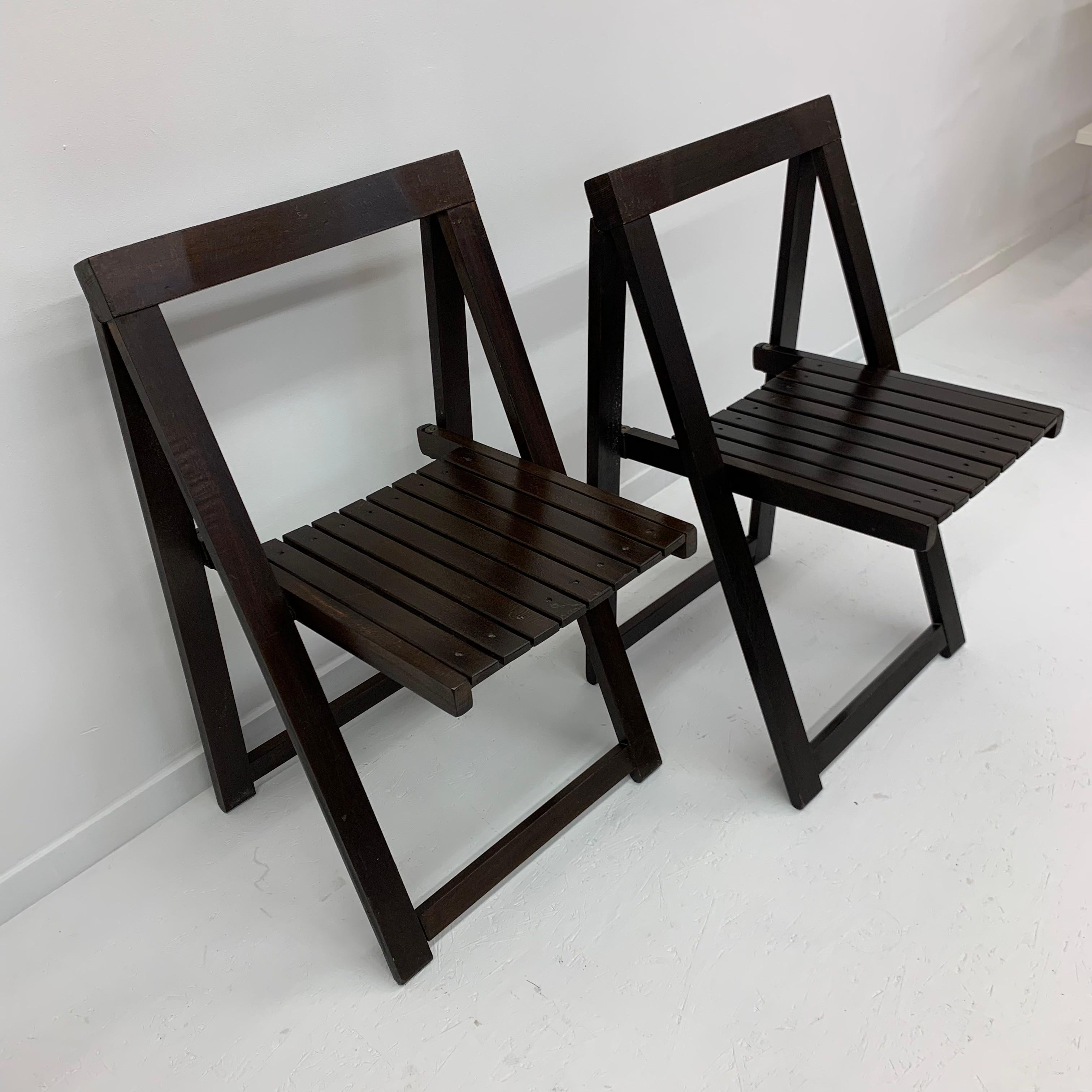 Set of 2 Aldo Jacober for Alberto Bazzani wooden folding chairs, 1960’s For Sale 3