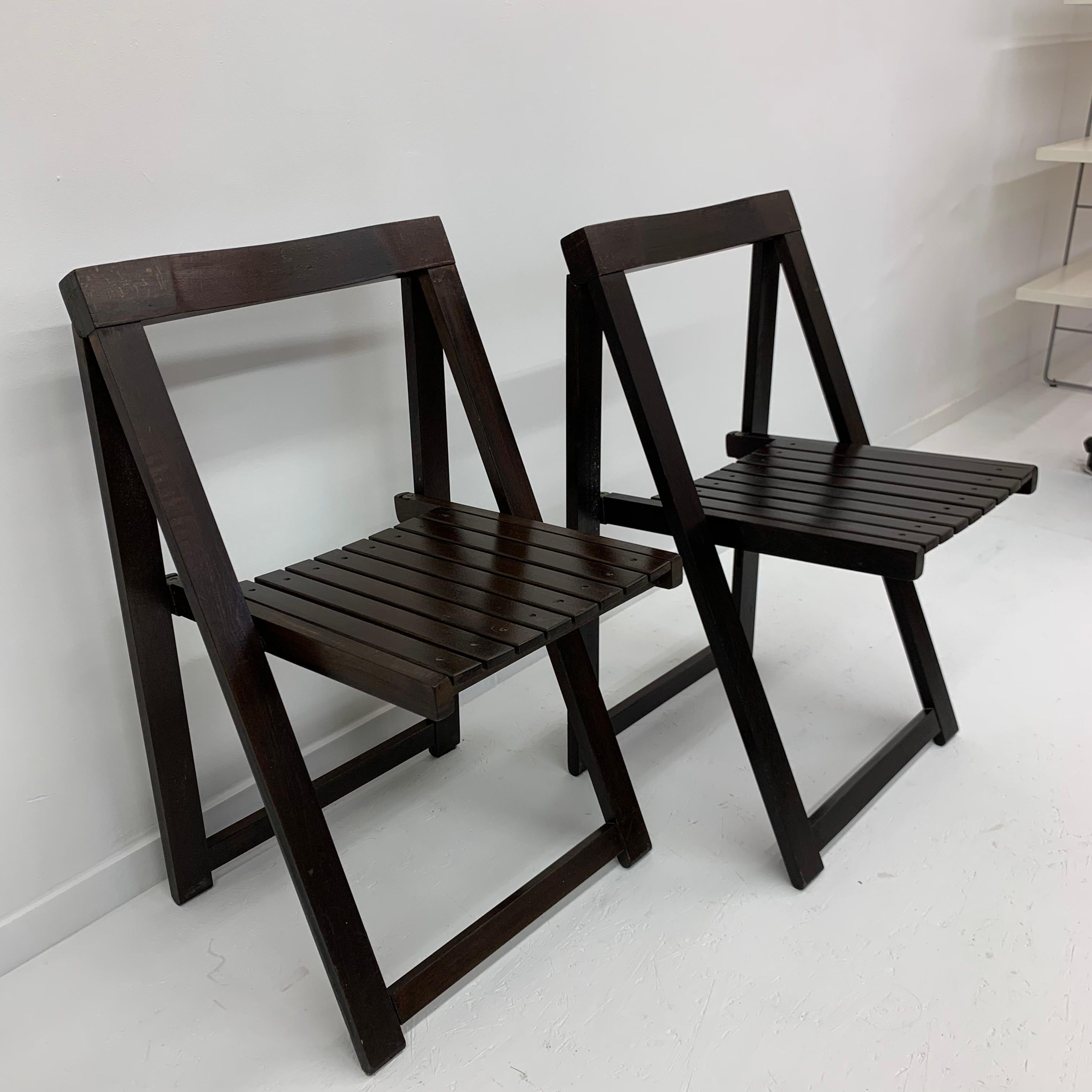 Set of 2 Aldo Jacober for Alberto Bazzani wooden folding chairs, 1960’s For Sale 4