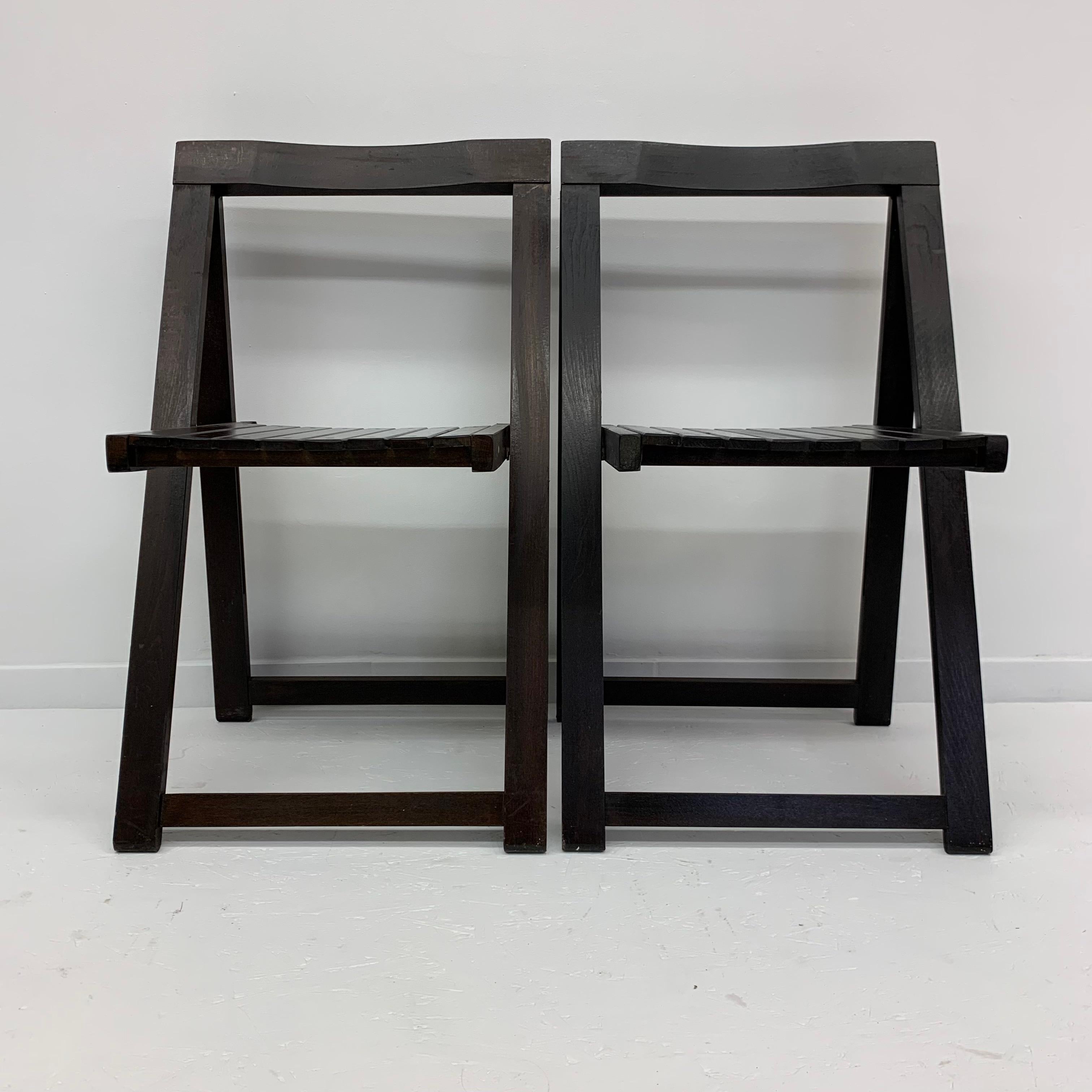 Mid-20th Century Set of 2 Aldo Jacober for Alberto Bazzani wooden folding chairs, 1960’s For Sale