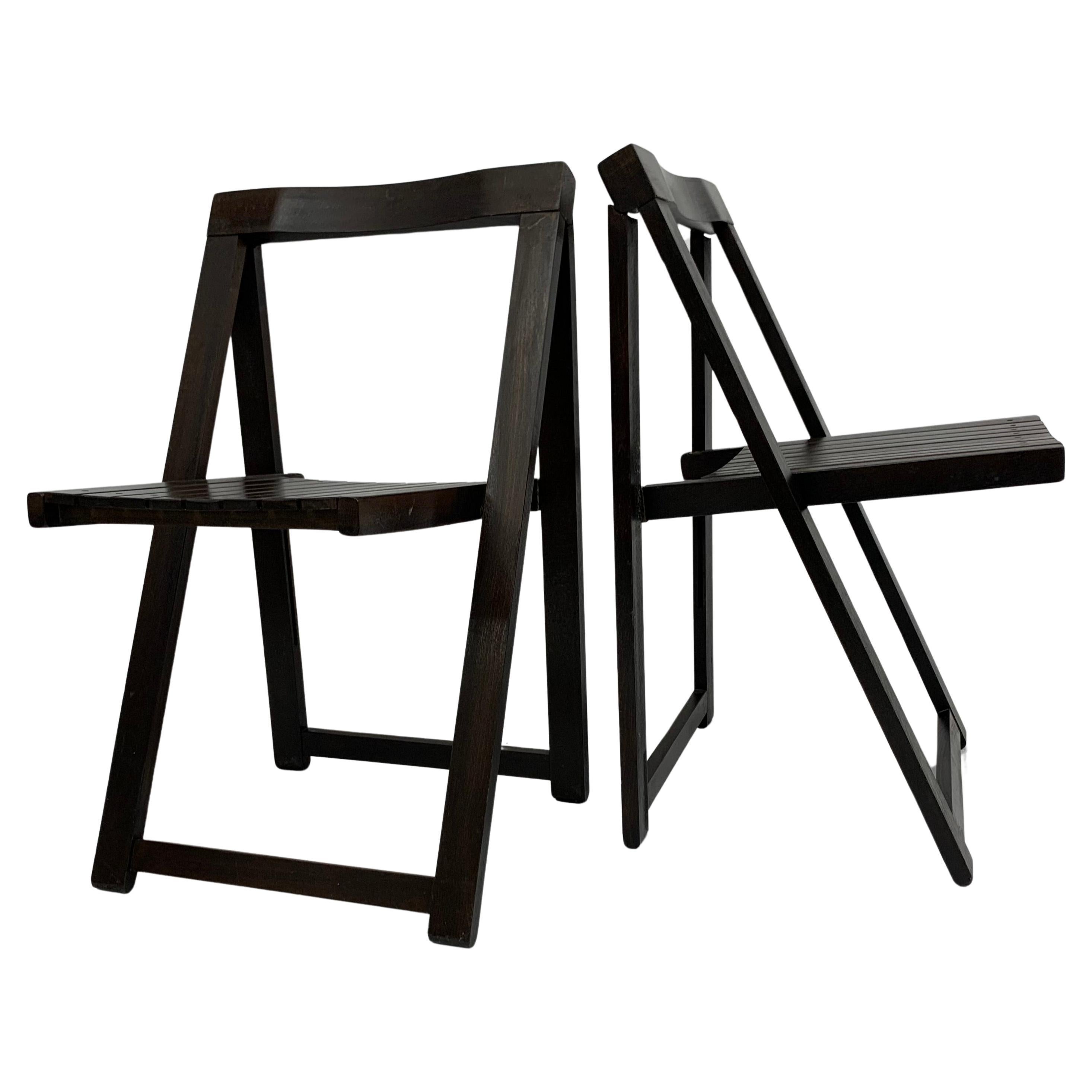 Set of 2 Aldo Jacober for Alberto Bazzani wooden folding chairs, 1960’s For Sale