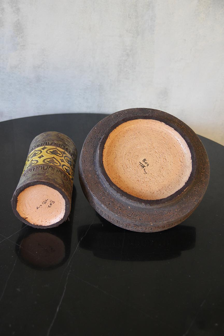 Set of 2 Aldo Londi Bitossi Ceramic vase and bowl signed. For Sale 4