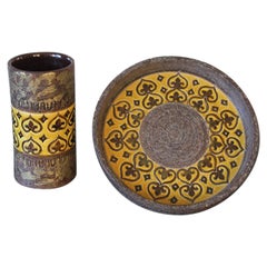 Ensemble de 2 vases et bols en céramique Aldo Londi Bitossi signés.