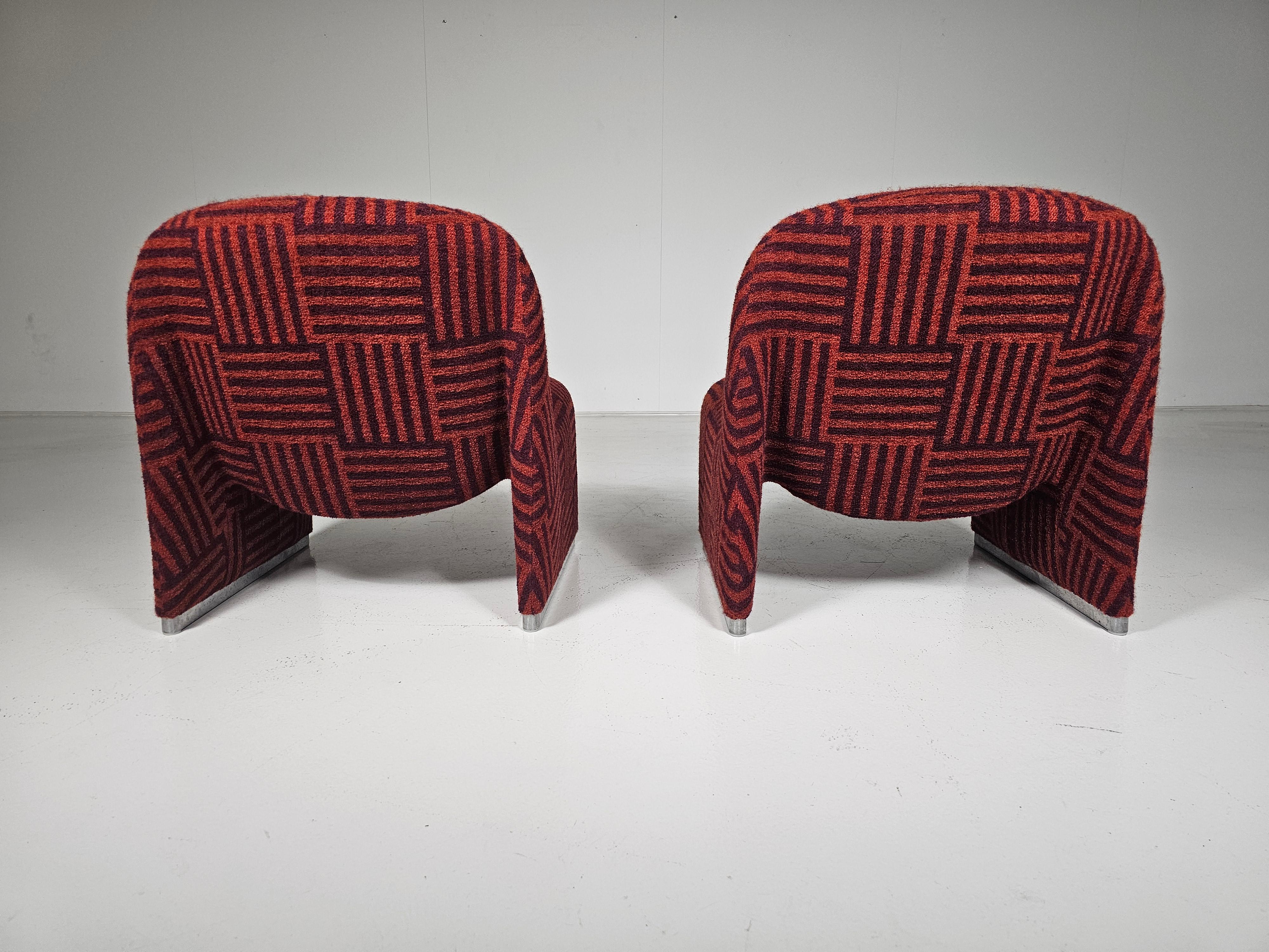Jacquard Set of 2 Alky Chairs in red/purple jacquard, Giancarlo Piretti, Castelli