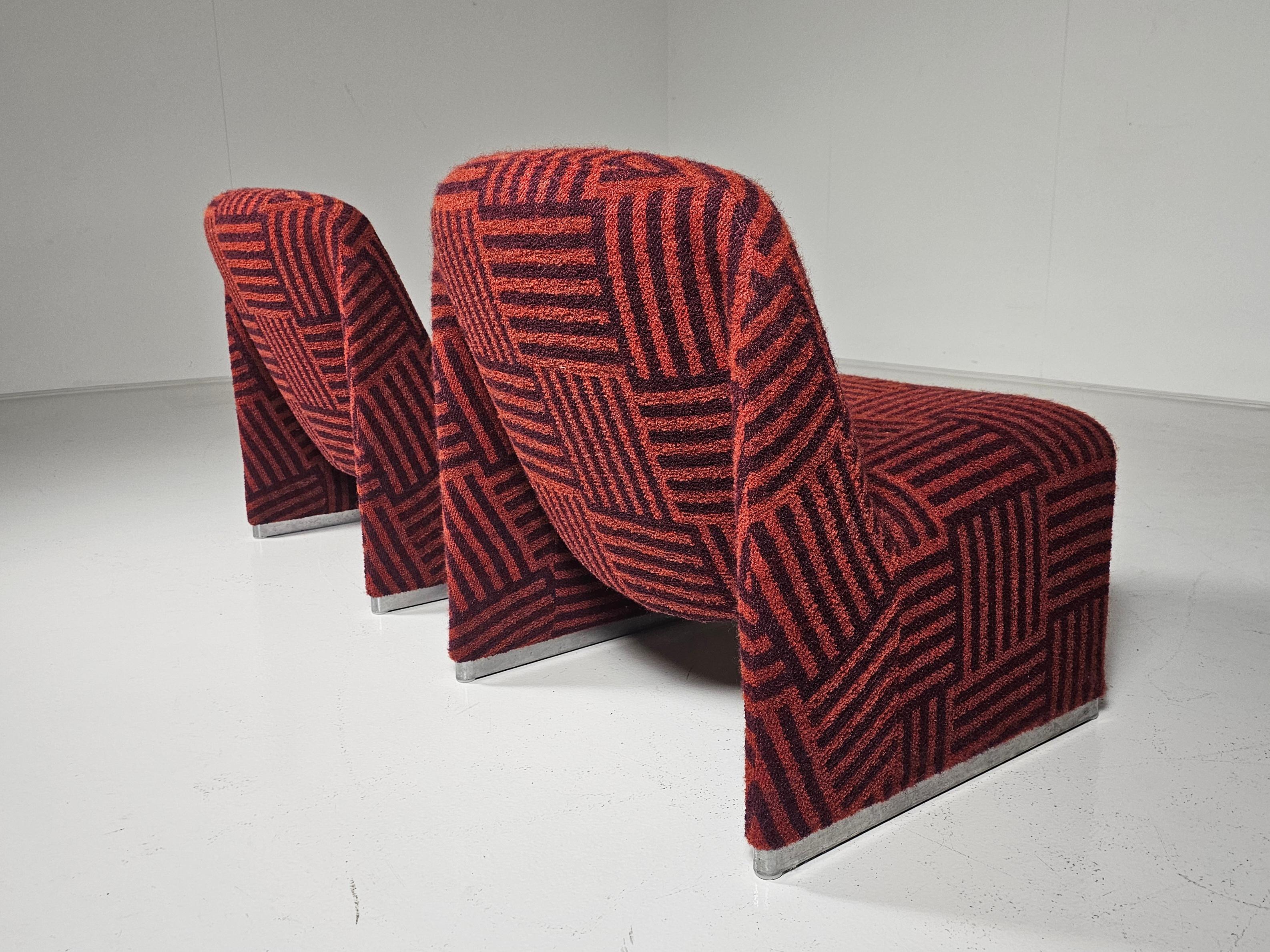Set of 2 Alky Chairs in red/purple jacquard, Giancarlo Piretti, Castelli 1