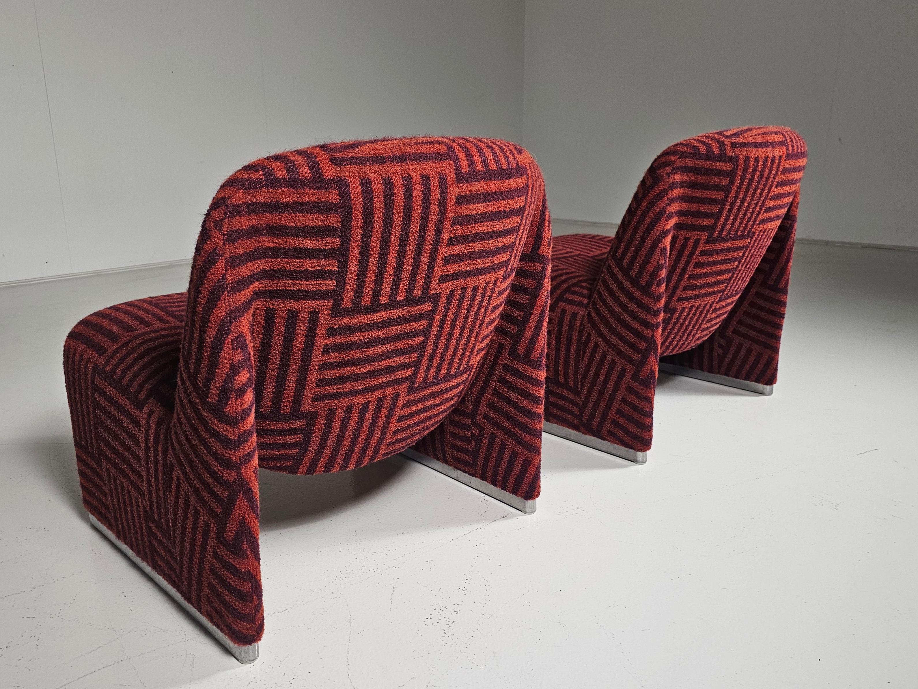 Set of 2 Alky Chairs in red/purple jacquard, Giancarlo Piretti, Castelli 2