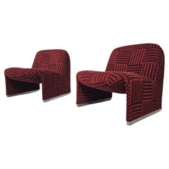 Set of 2 Alky Chairs in red/purple jacquard, Giancarlo Piretti, Castelli