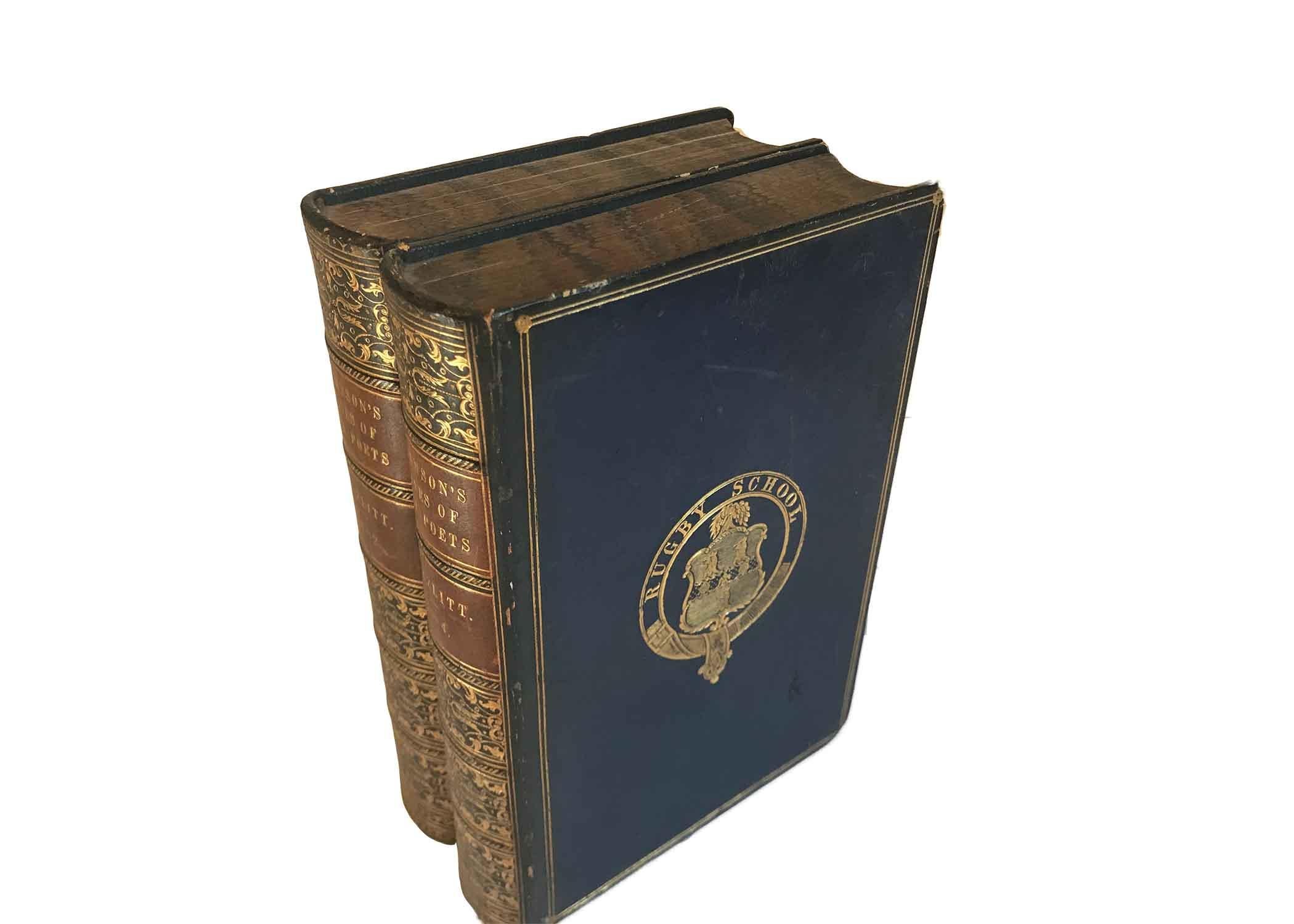 19th Century Set of 2 All Leather Books with Rugby School Crest For Sale