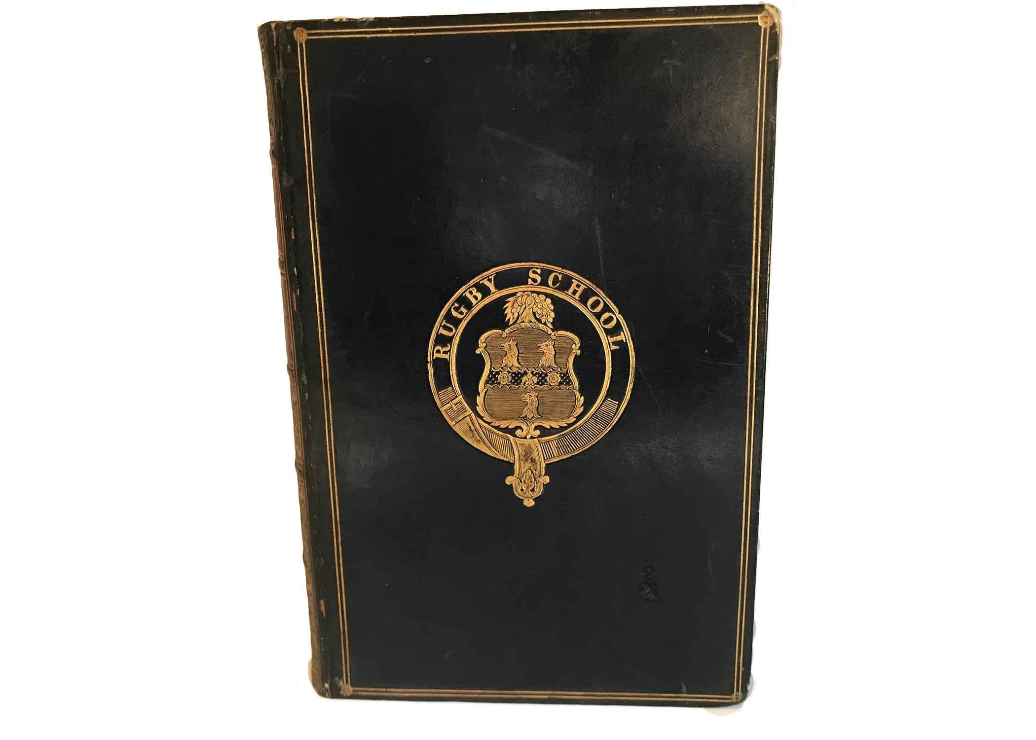 Set of 2 All Leather Books with Rugby School Crest For Sale 1