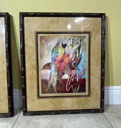 Set of 2 Alma Lee Tropical Macaw Café Framed Art Prints - Bamboo Frames