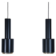 Set of 2 Alvar Aalto A110 Hand Grenade Pendant Lamps in Black with Brass Detail