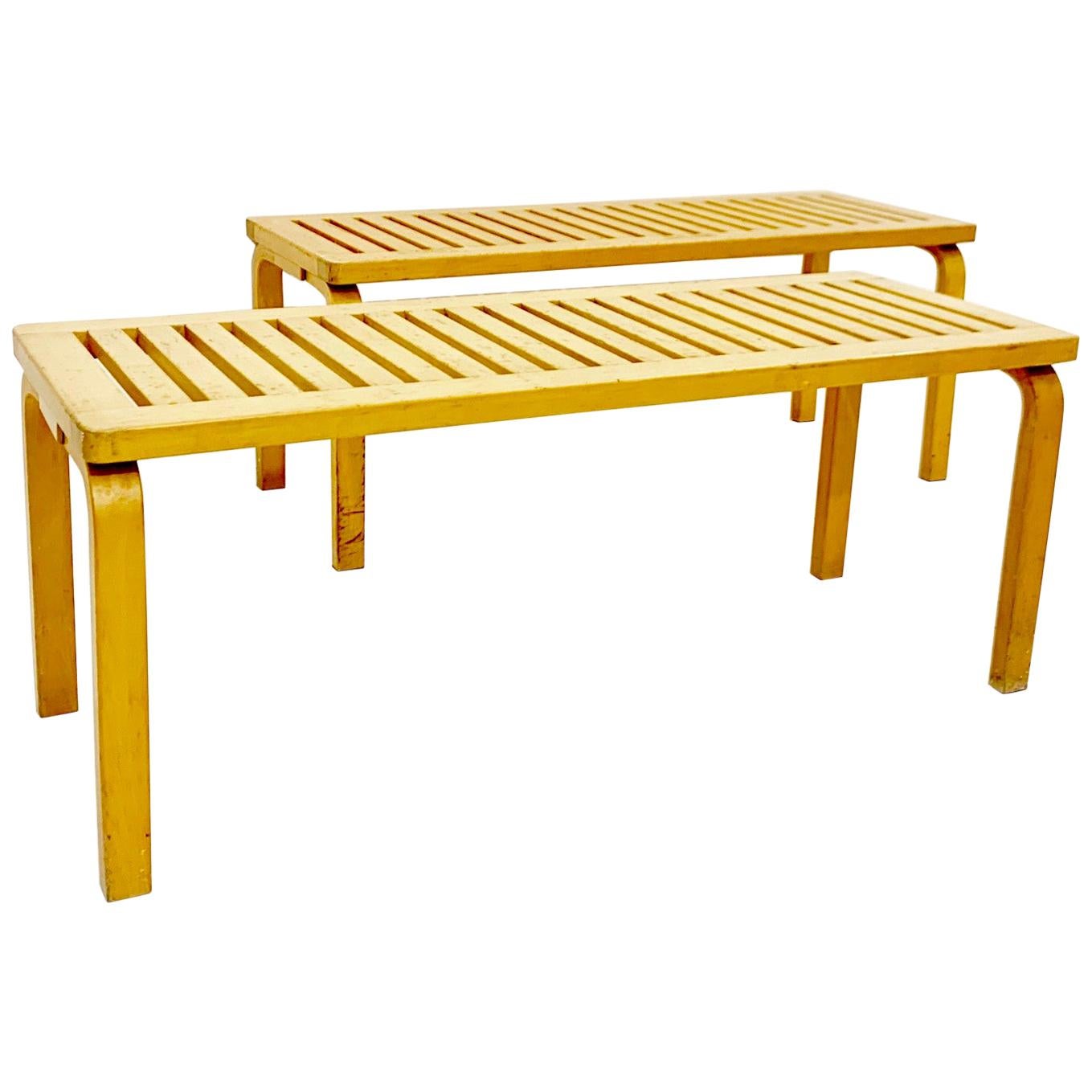 Set of 2 Alvar Aalto Benches "153" for Artek in Birch, 1940s