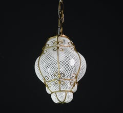 Set of 2 Amazing Venetian Lantern in Murano Reticello Glass, 1950s