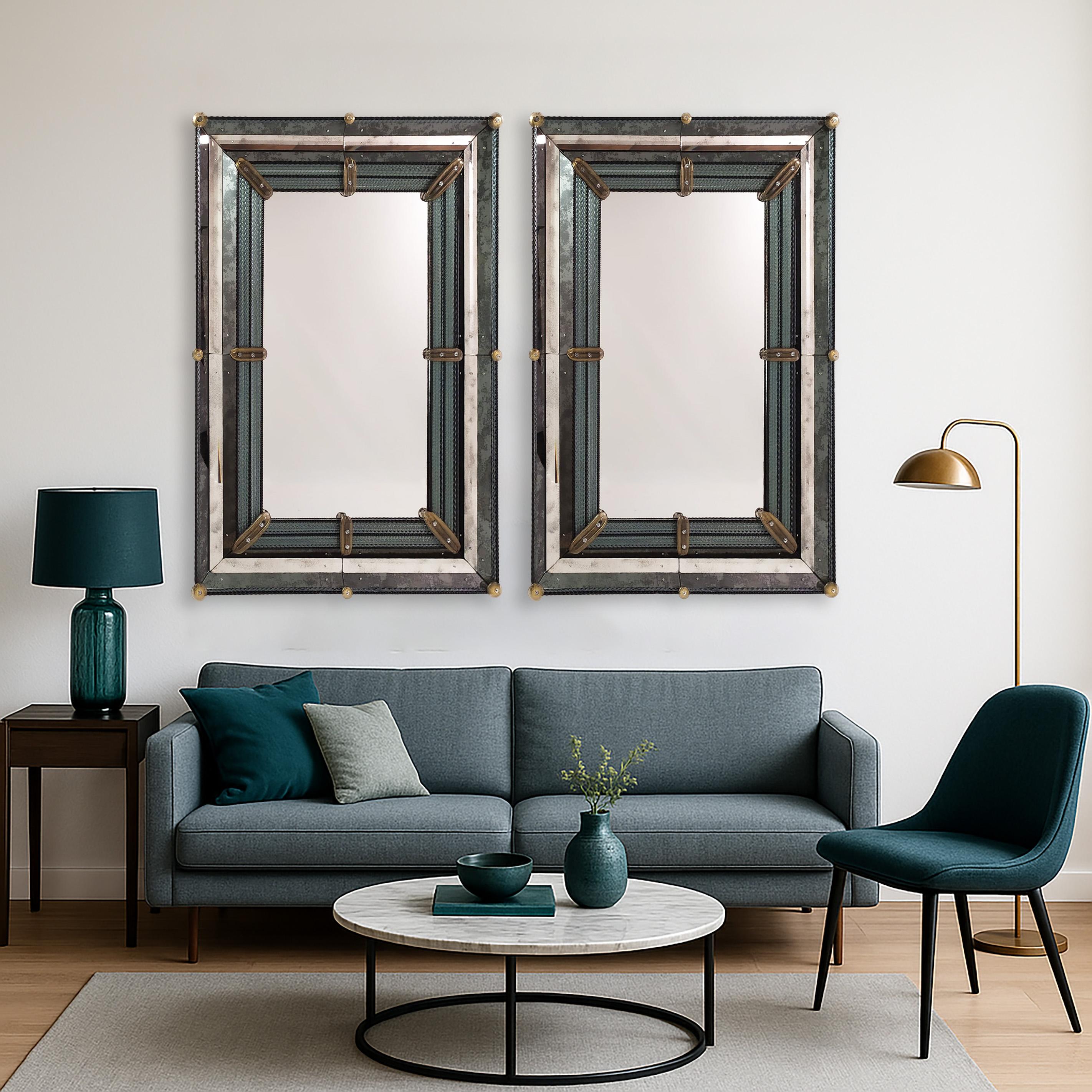 Set de 2 miroirs de luxe contemporains en verre de Murano 